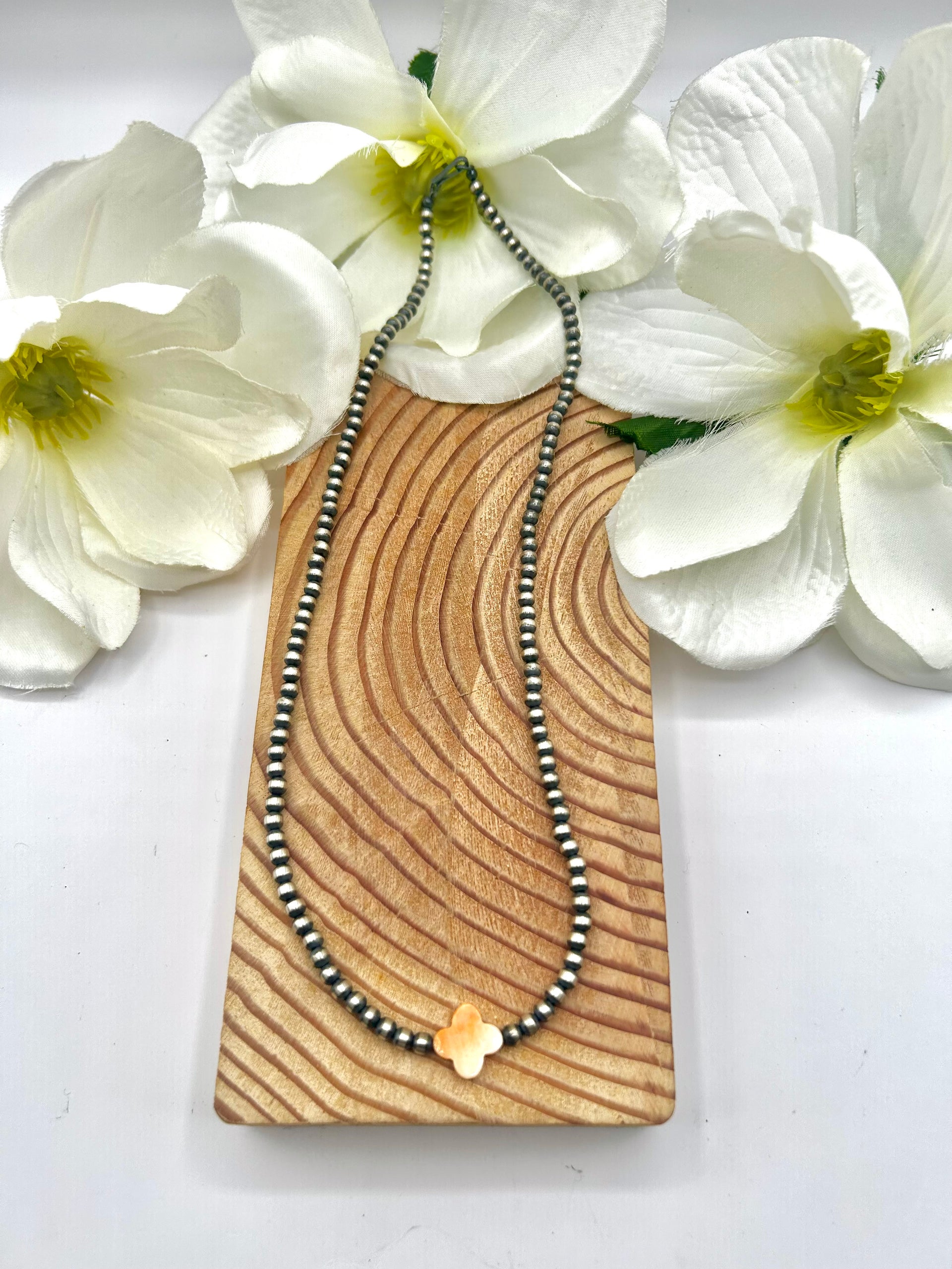Navajo Made Strung Spiny Oyster & Sterling Silver Necklace