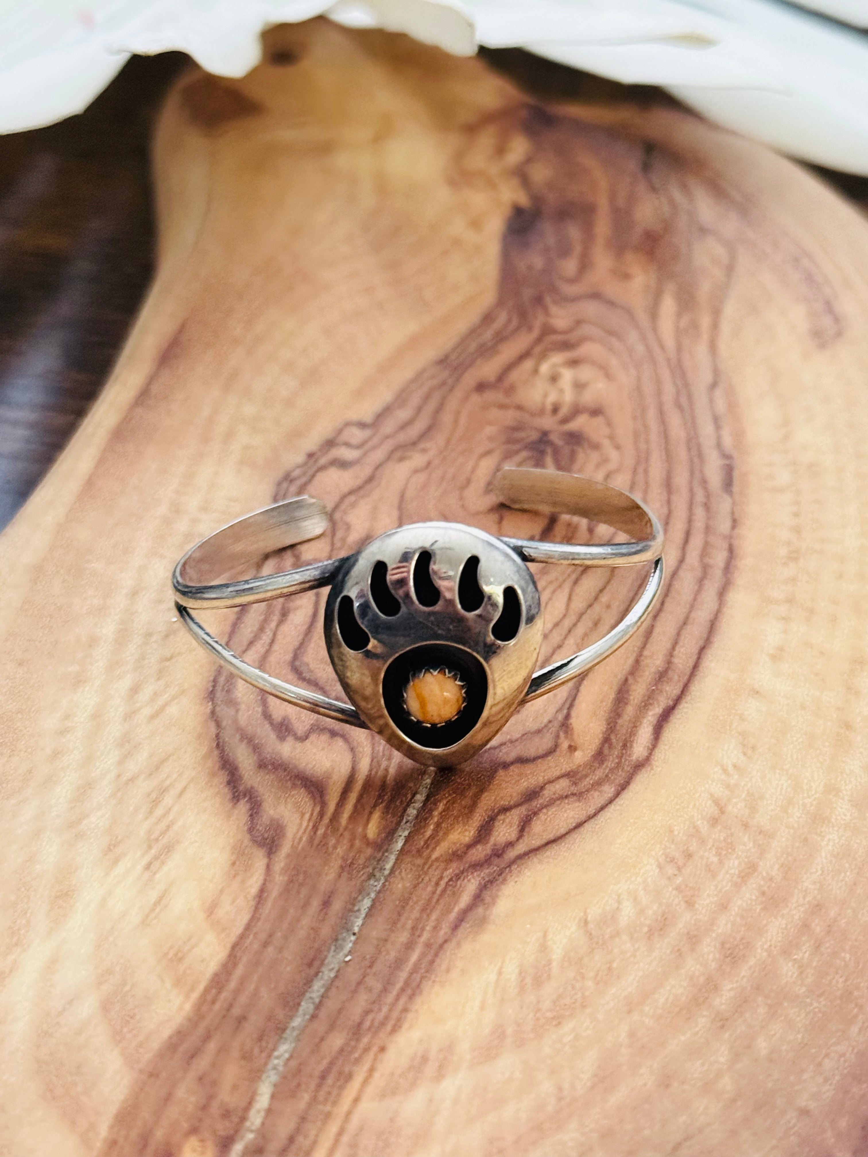 Navajo Made Spiny Oyster and Sterling Silver BABY Cuff Bracelet