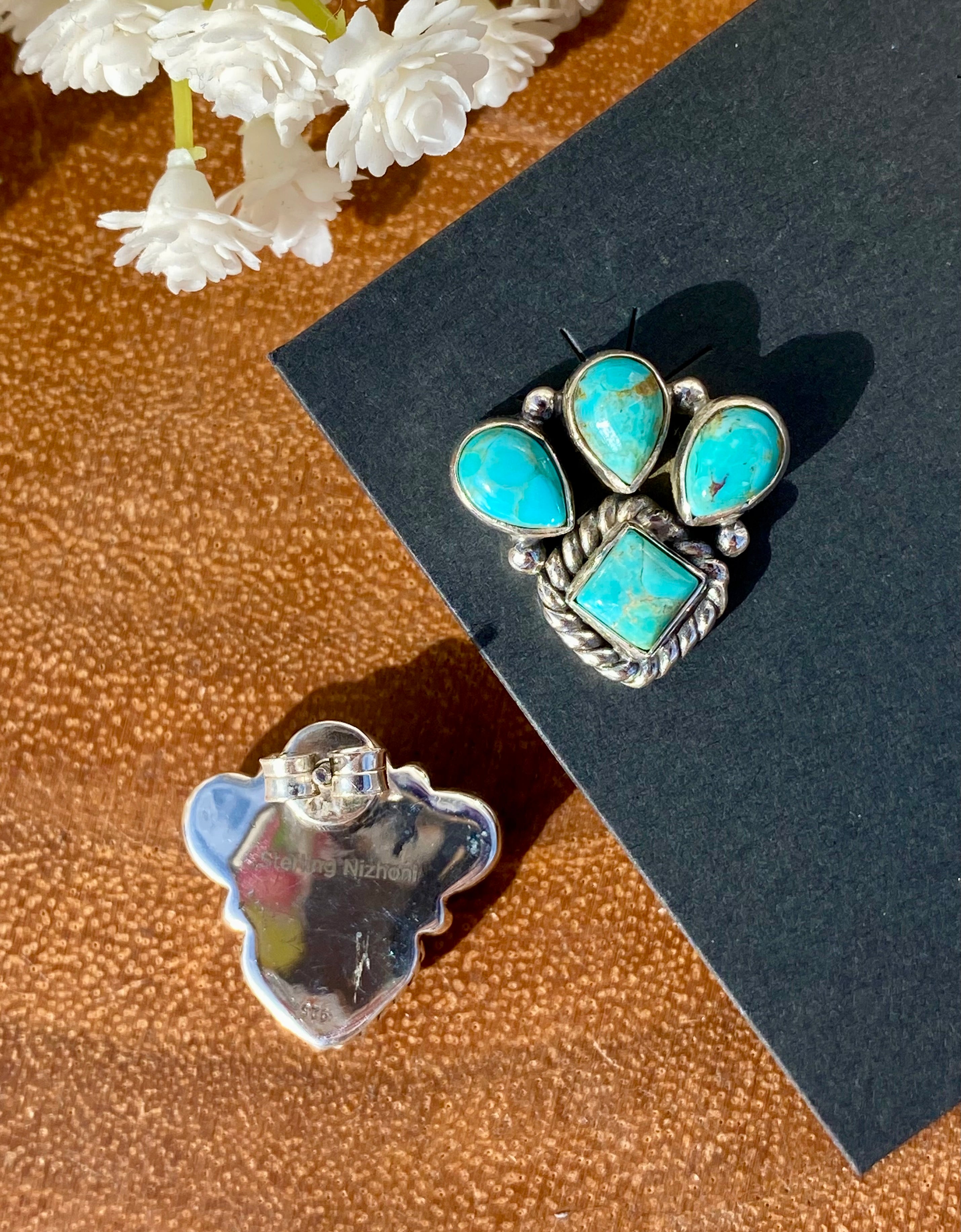 Southwest Handmade Kingman Turquoise & Sterling Silver Post Earrings