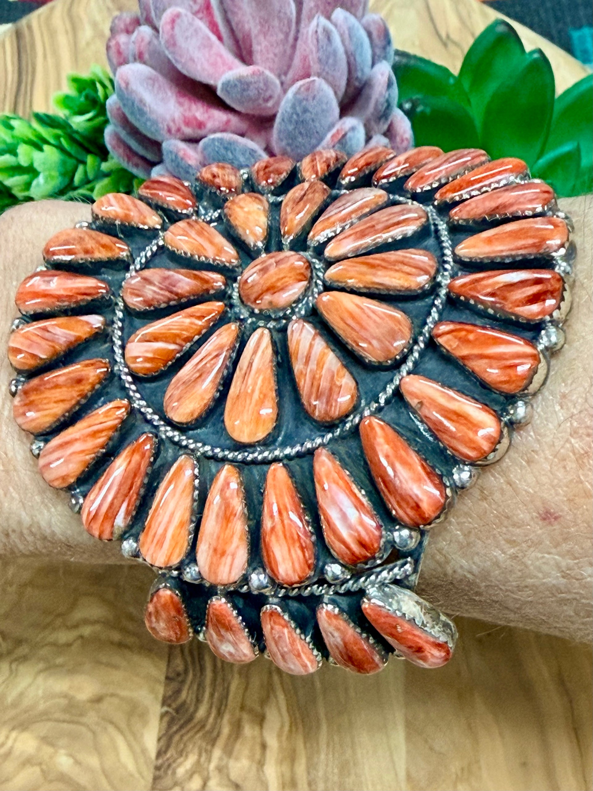 Southwest Handmade Red Spiny Oyster & Sterling Silver Cuff Bracelet