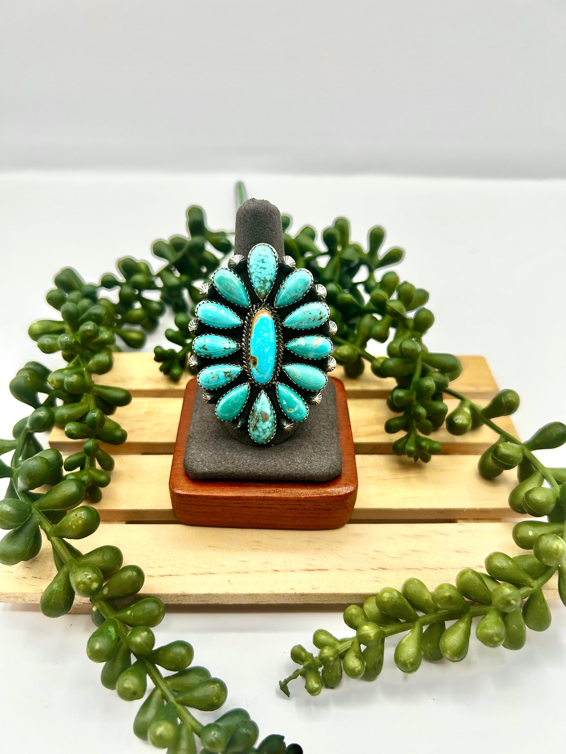 Navajo Made Kingman Turquoise & Sterling Silver Adjustable Ring