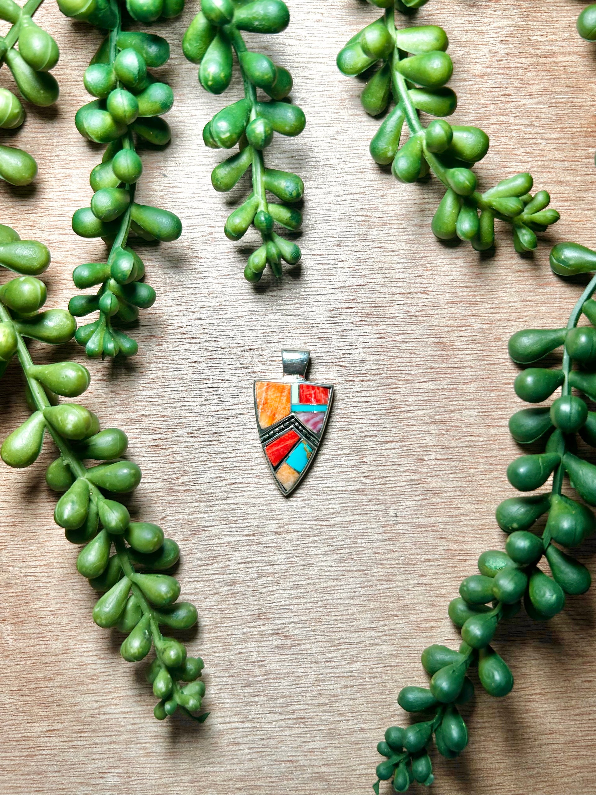 Navajo Made Multi Stone & Sterling Silver Pendant