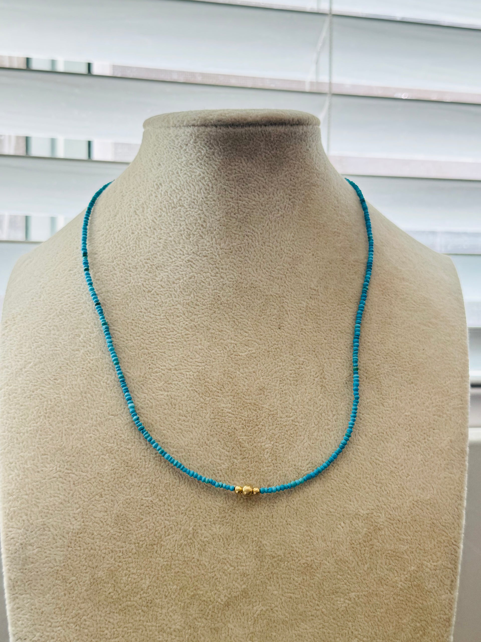 Navajo Strung Kingman Turquoise & 14 K Gold Plated Sterling Silver Graduated Beaded Pearl Necklace