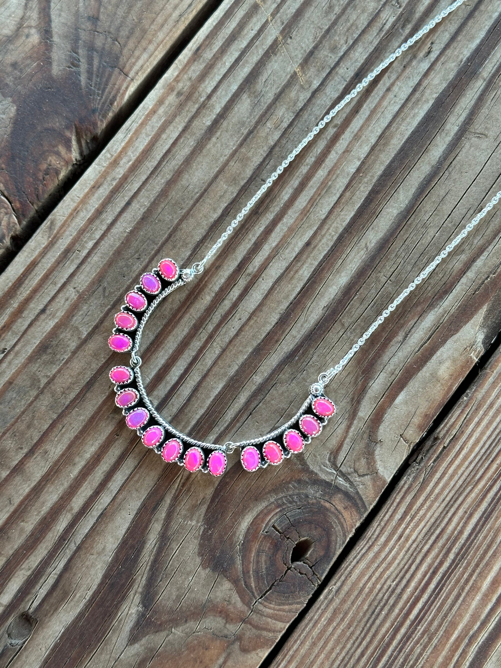 Southwest Handmade Pink Opal & Sterling Silver Necklace