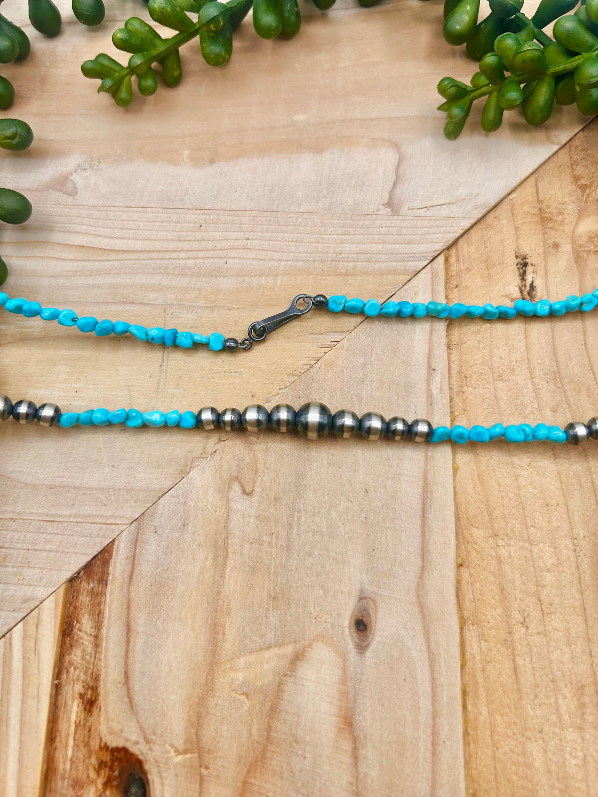 Navajo Made Strung Kingman Turquoise & Sterling Silver Necklace