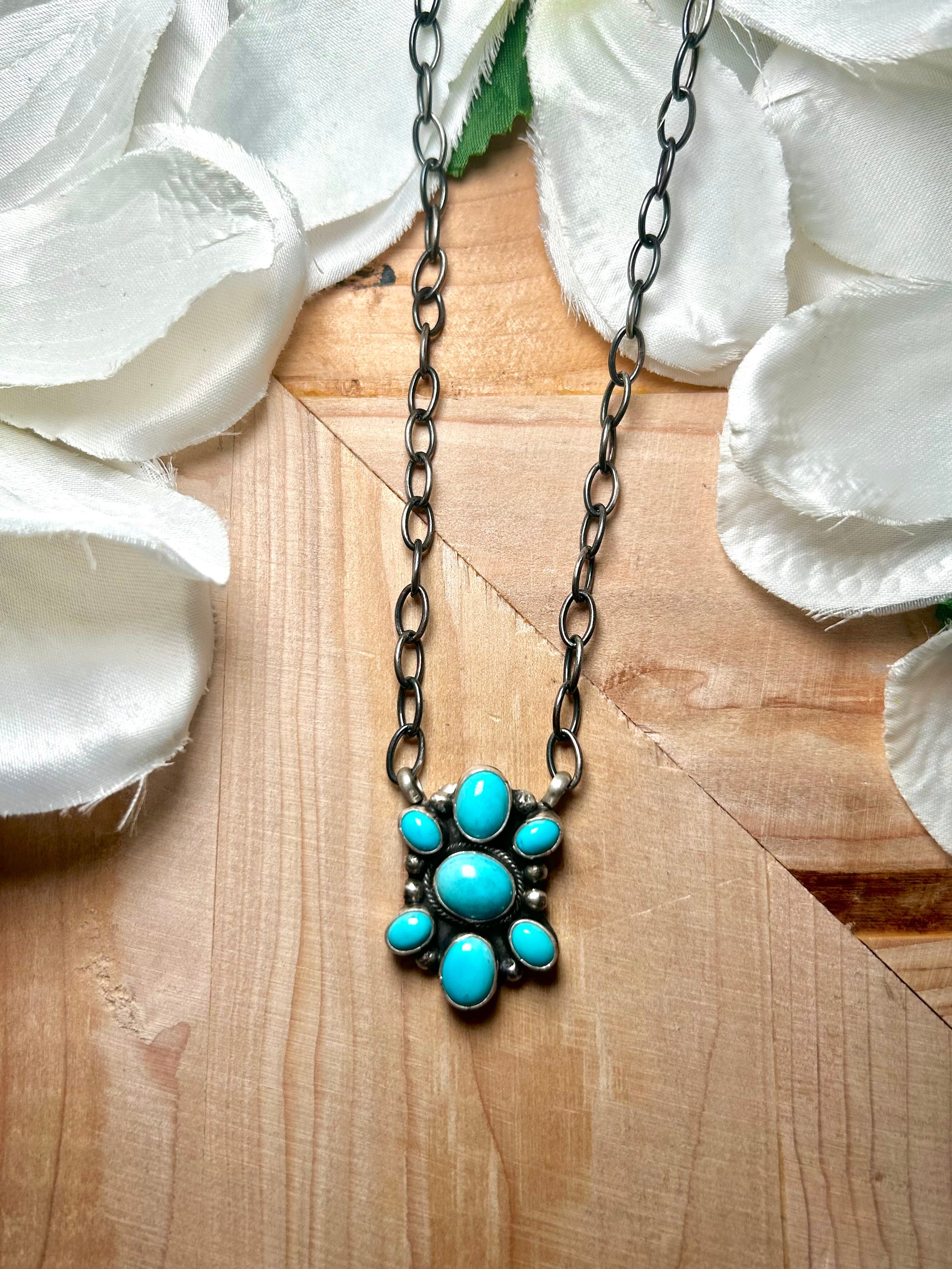 Navajo Made Kingman Turquoise & Sterling Silver Necklace
