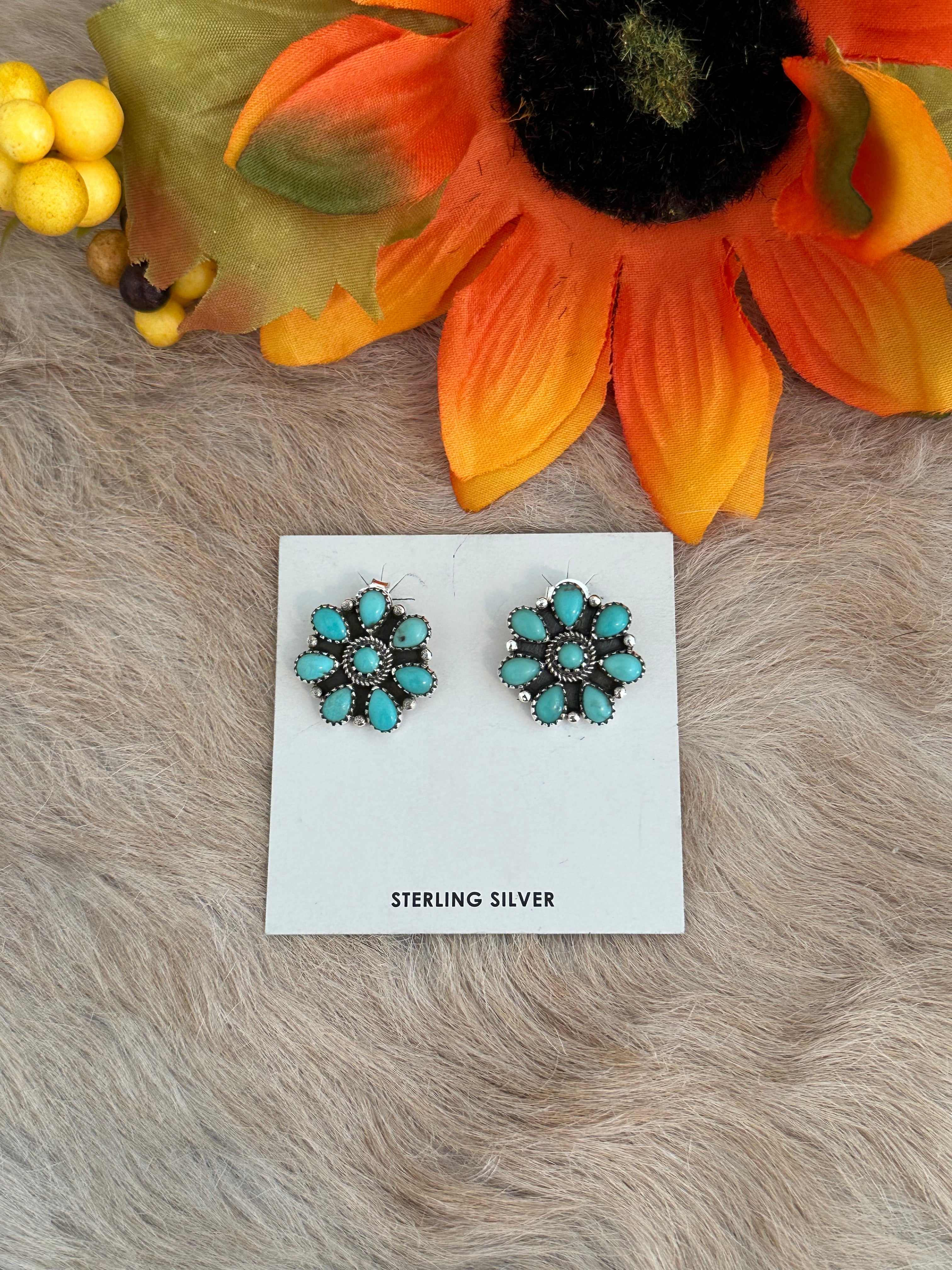 Southwest Handmade Kingman Turquoise & Sterling Silver Post Earrings