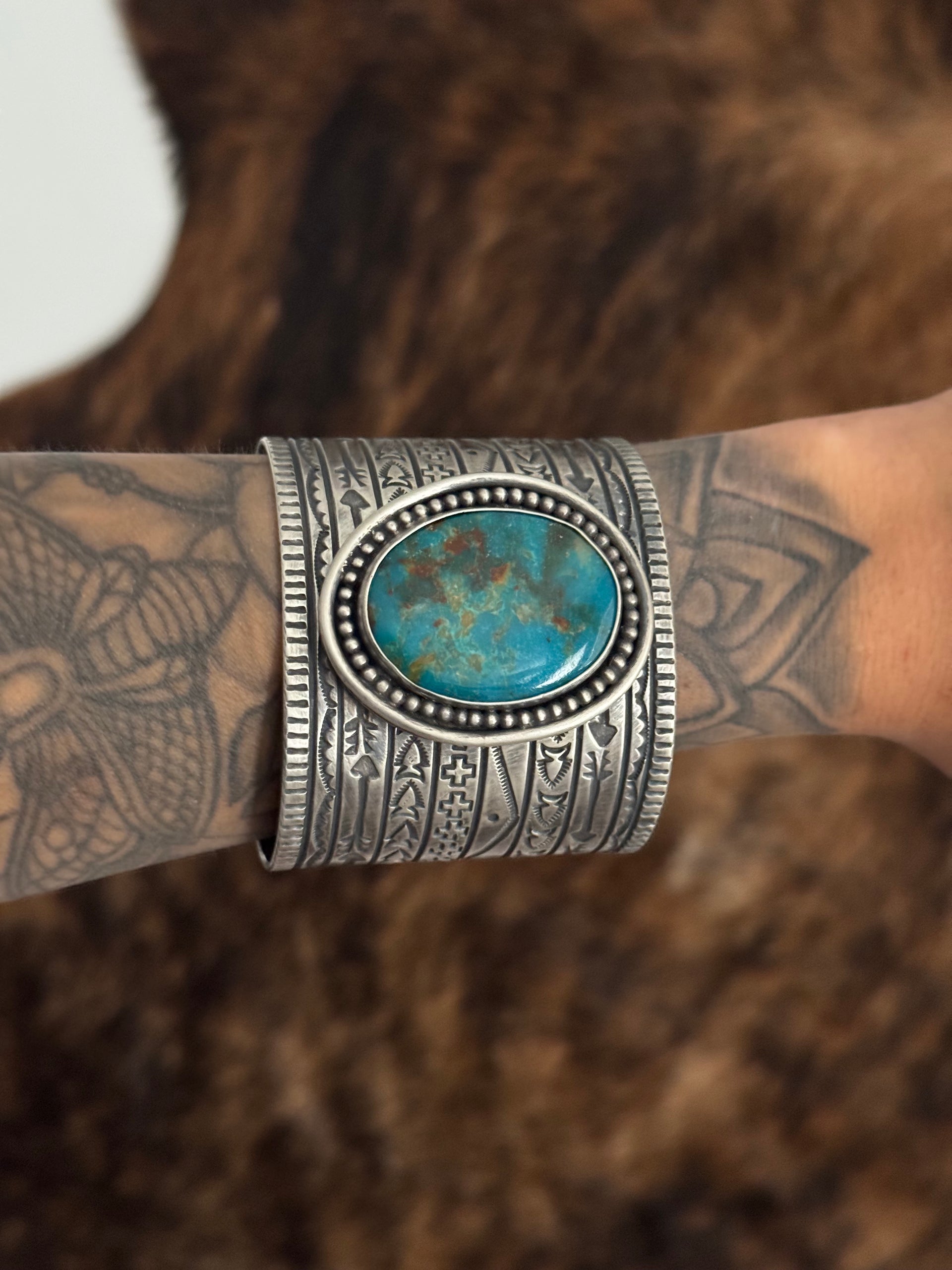 Stanford Yazzie Kingman Turquoise & Sterling Silver Cuff Bracelet