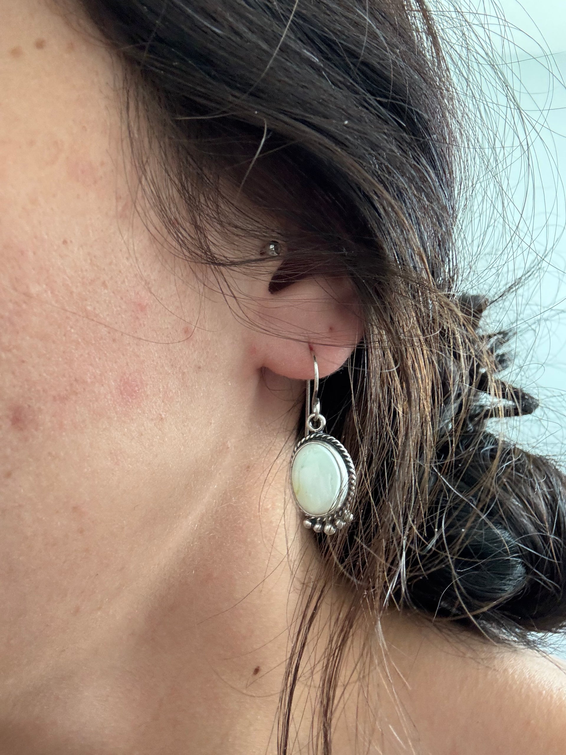 Navajo Made Palomino Variscite & Sterling Silver Dangle Earrings
