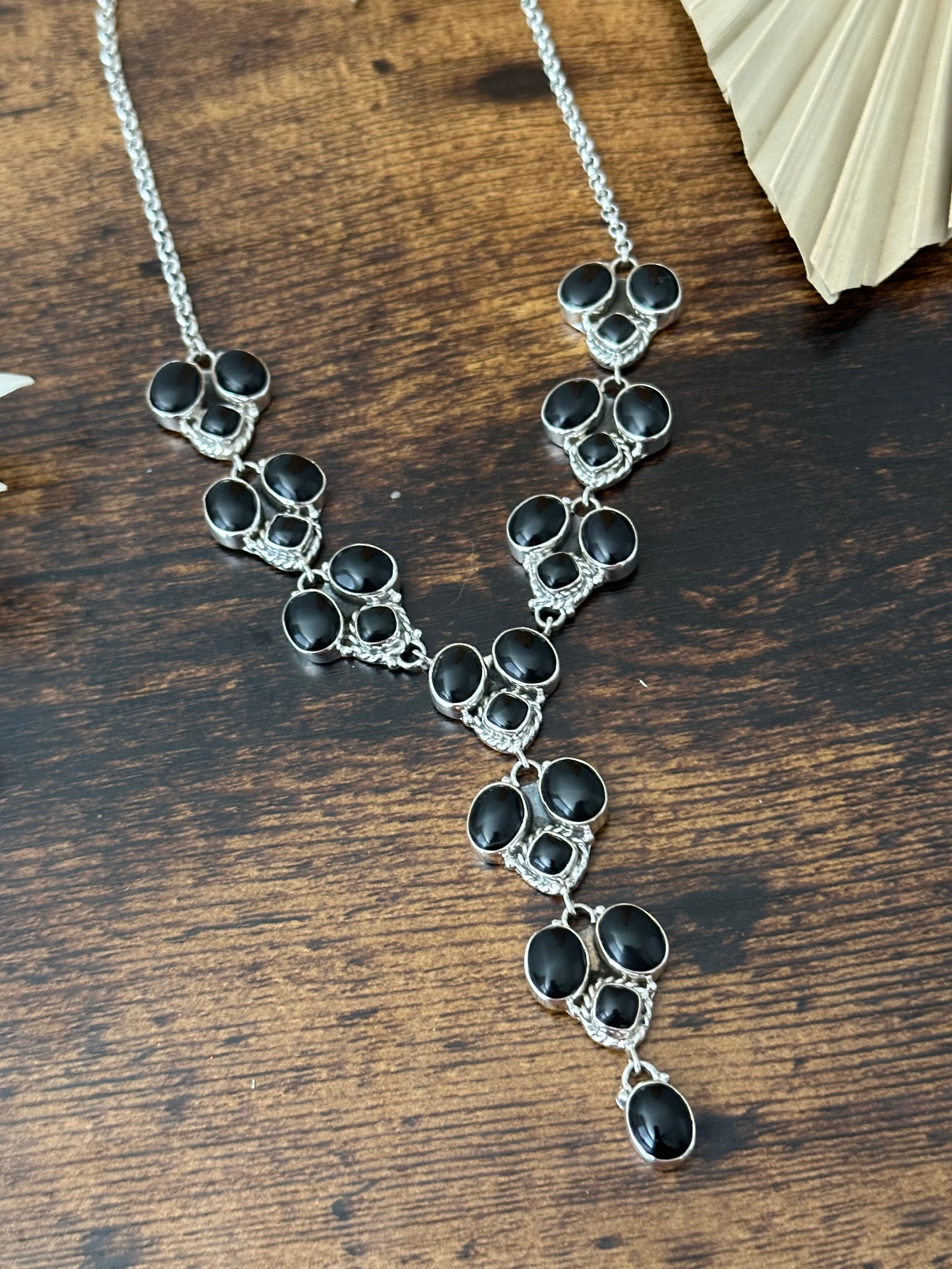 Southwest Made Onyx & Sterling Silver Necklace Set