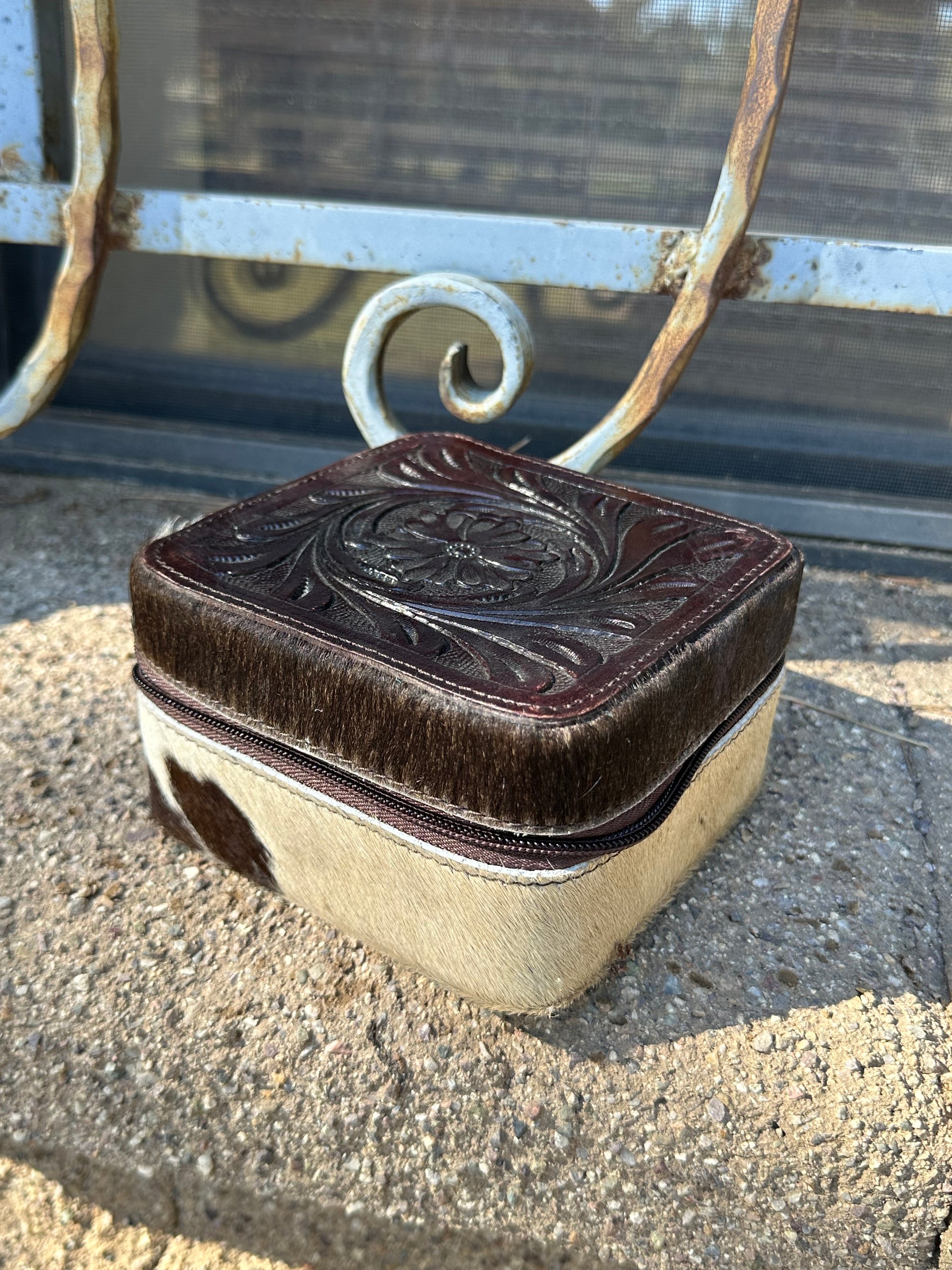Genuine Tooled Leather Cowhide Jewelry Box
