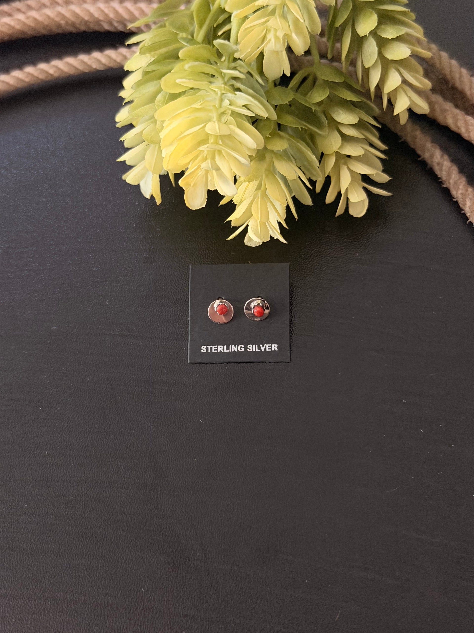 Navajo Made Coral & Sterling Silver Post Earrings