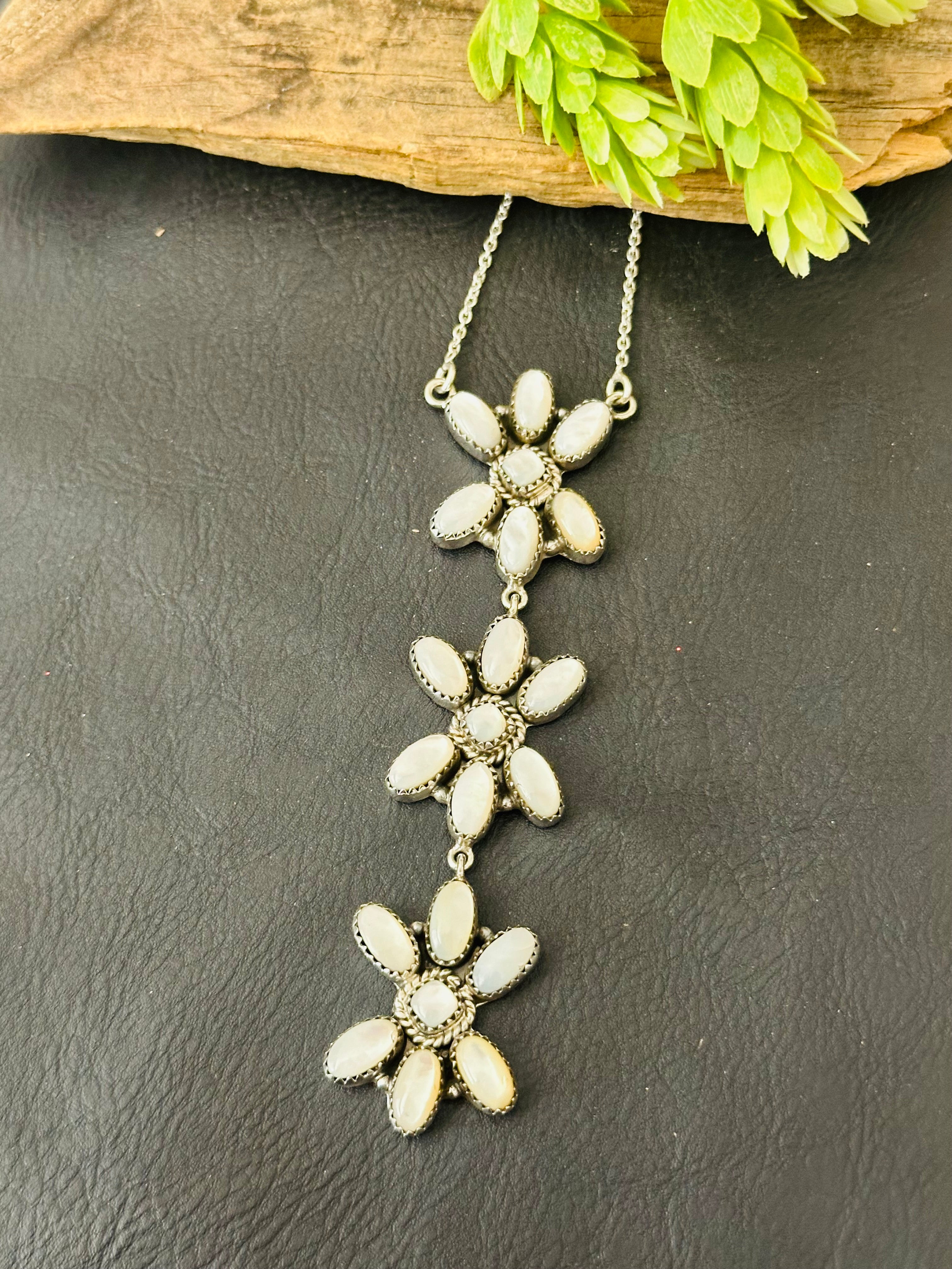 Southwest Handmade Mother of Pearl & Sterling Silver Lariat Necklace