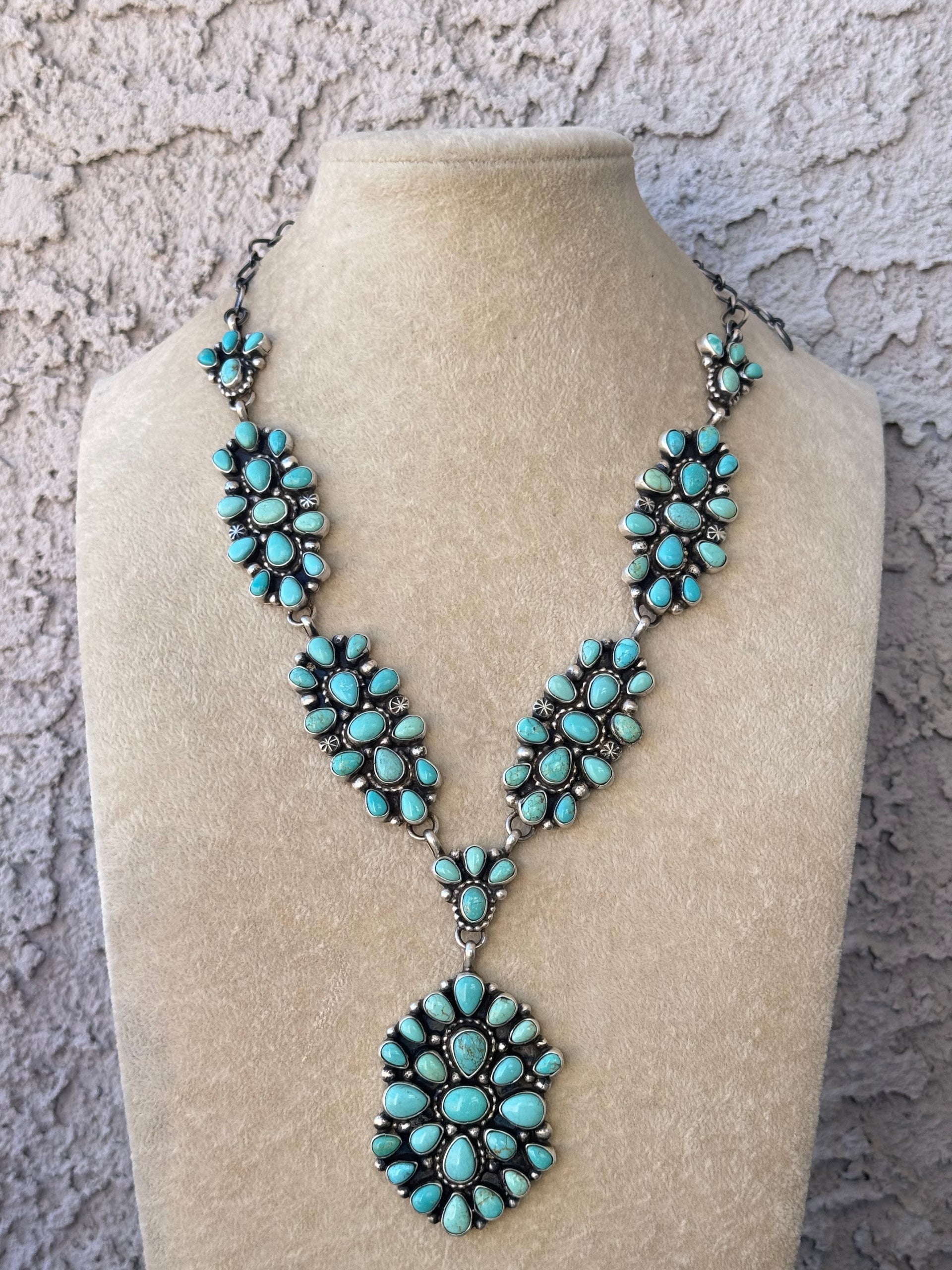 Sheila Becenti Kingamn Turquoise & Sterling Silver Cluster Necklace Set