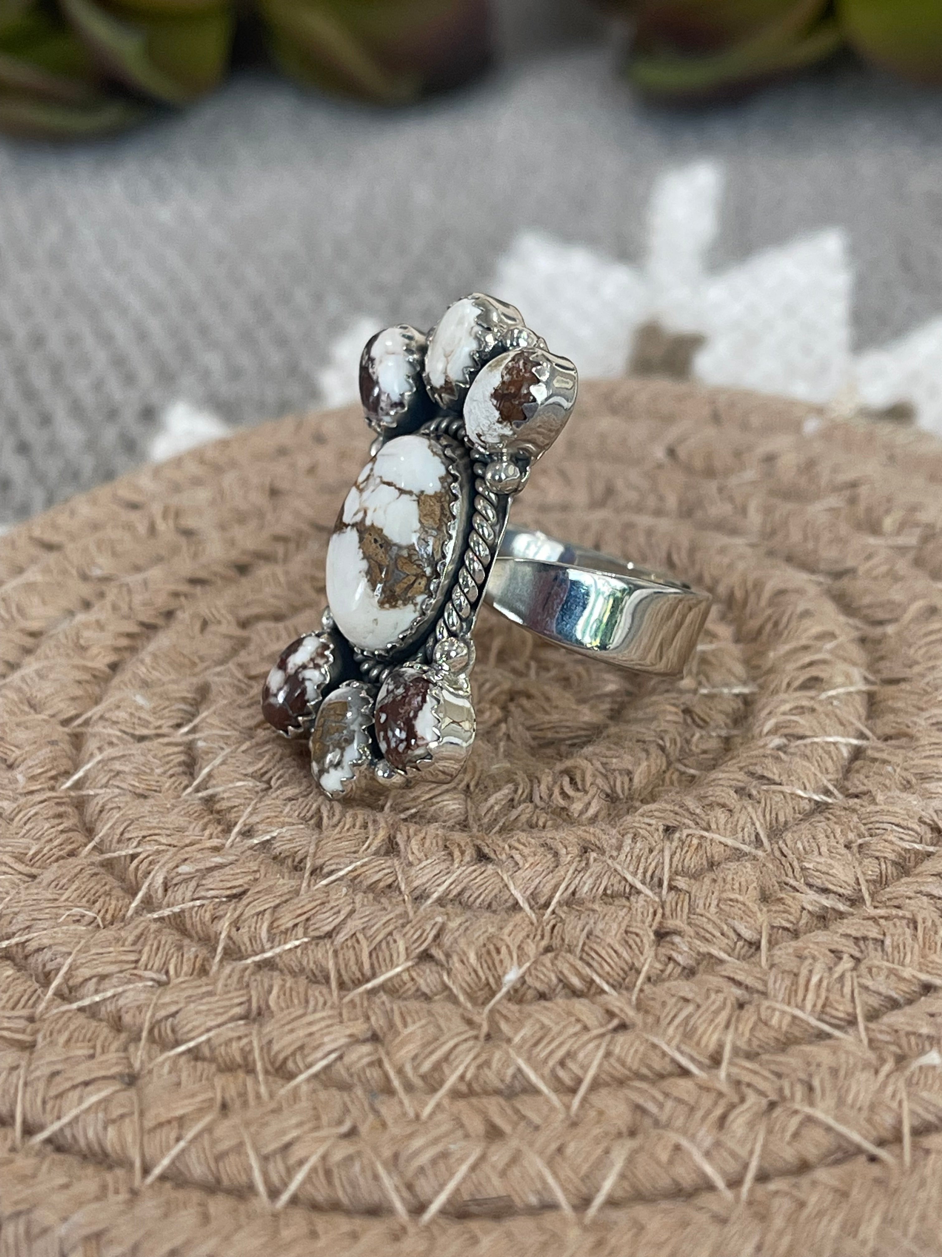 Southwest Handmade Wild Horse & Sterling Silver Adjustable Cluster Ring