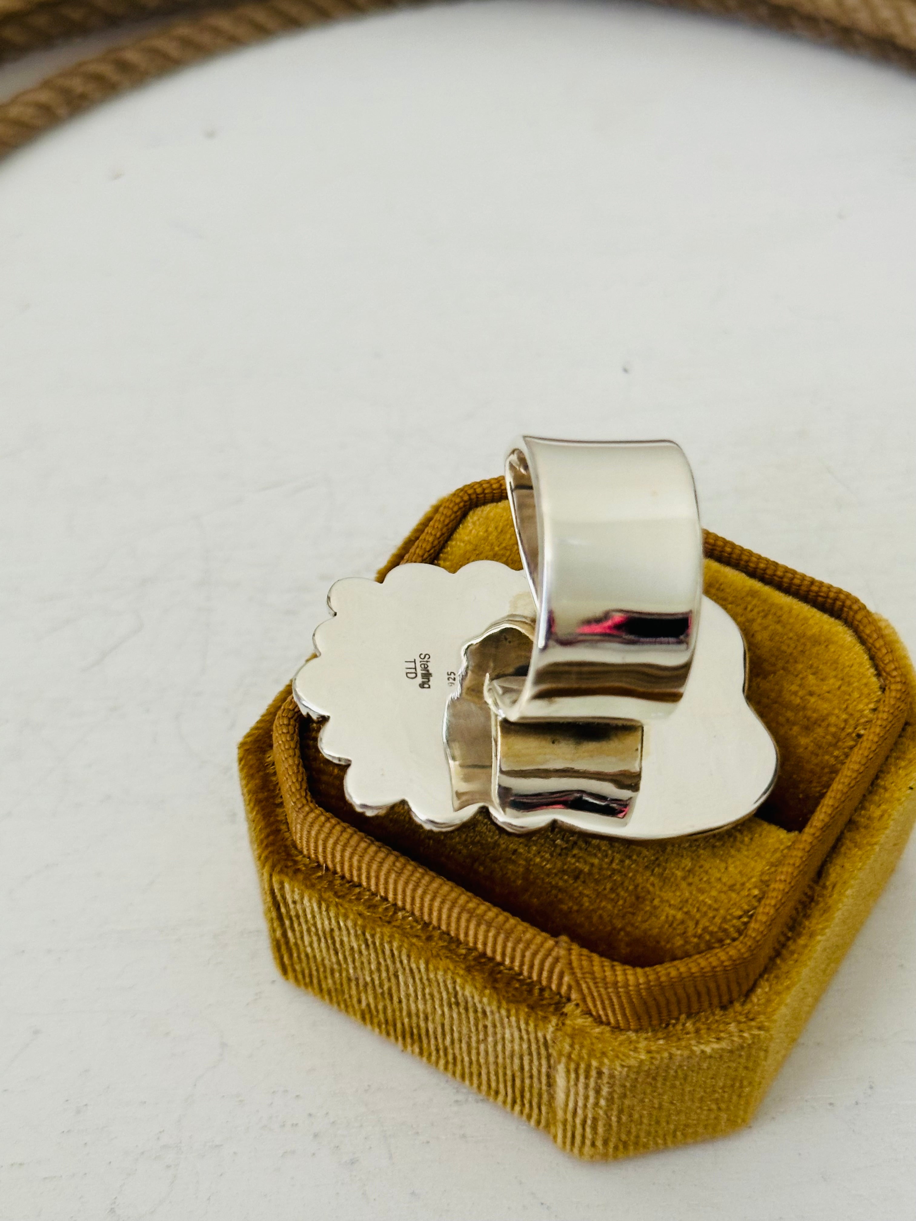 Southwest Handmade White Buffalo & Sterling Silver Adjustable Ring