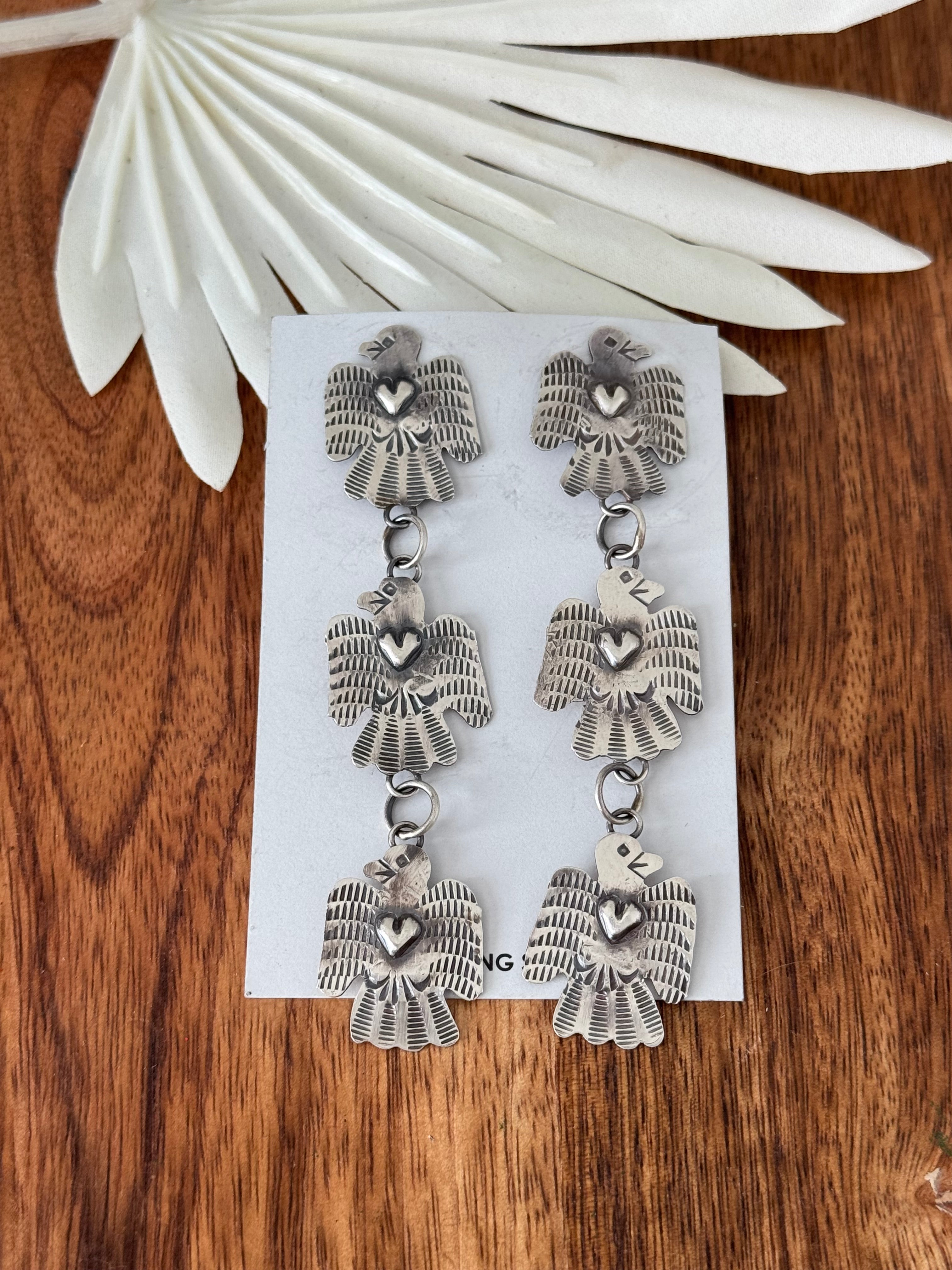 Tonya Yazzie Sterling Silver Thunderbird Post Dangle Earrings