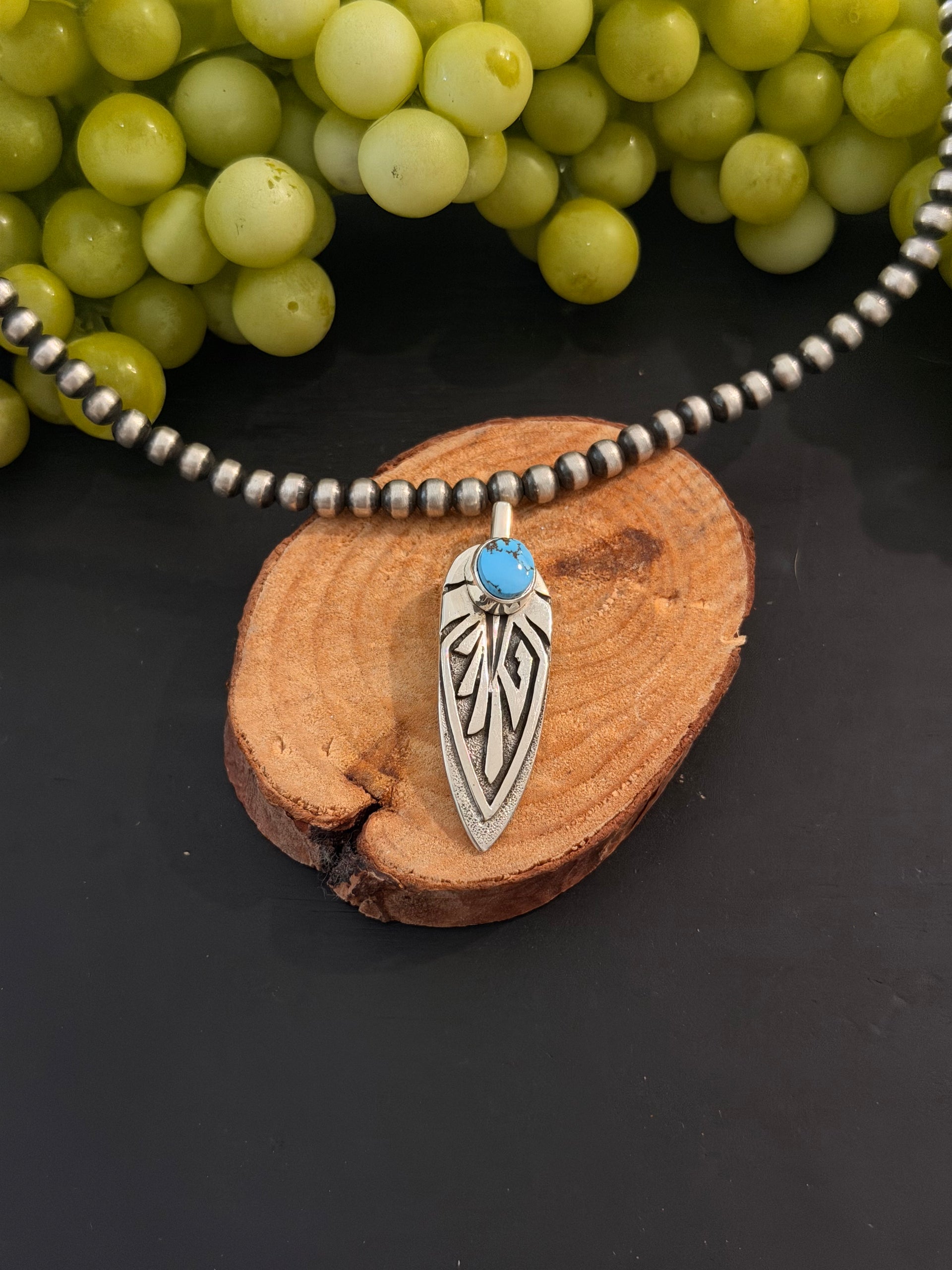 Navajo Made Golden Hill Turquoise & Sterling Silver Pendant