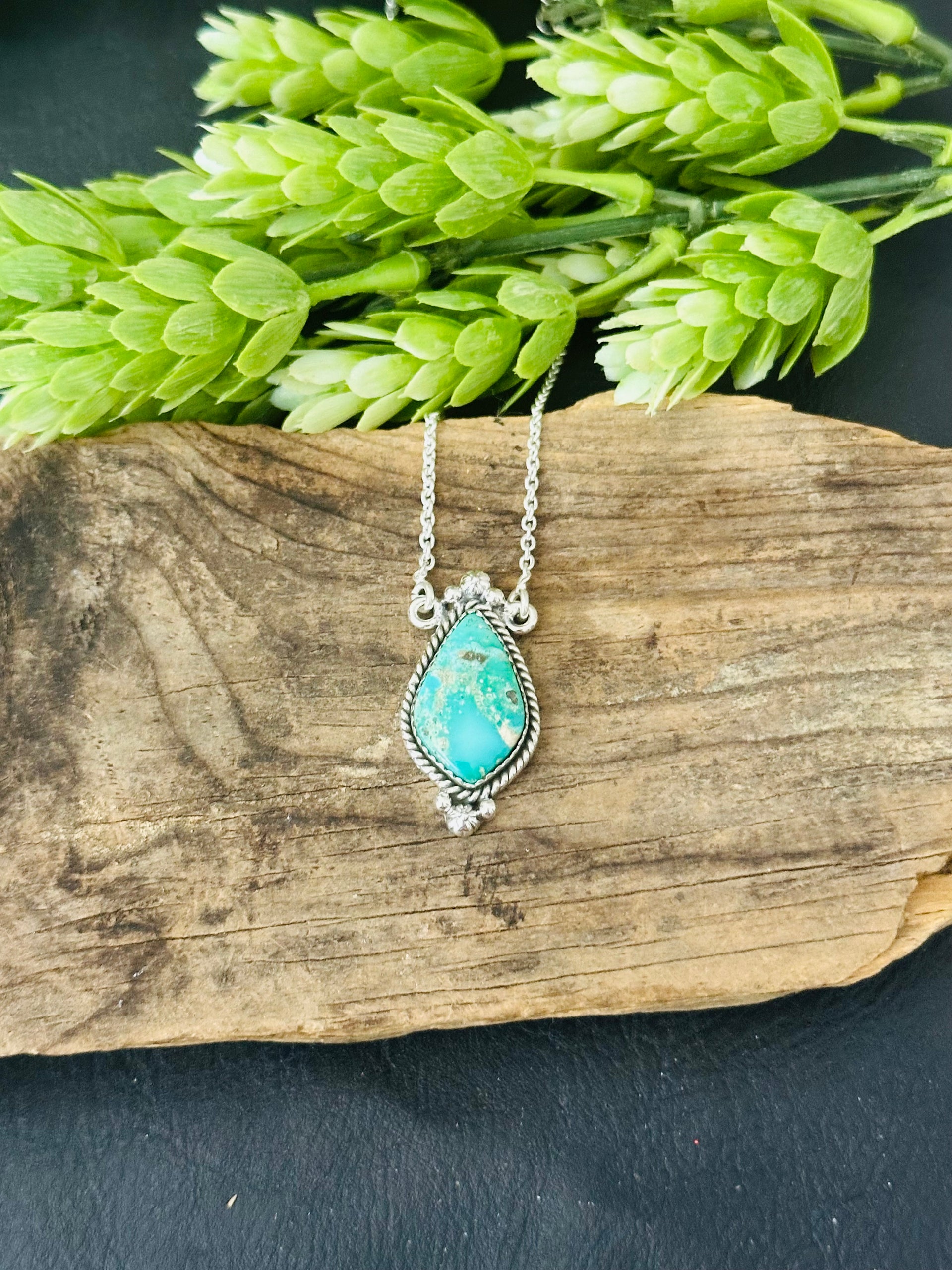 Southwest Handmade Emerald Valley Turquoise & Sterling Silver Necklace