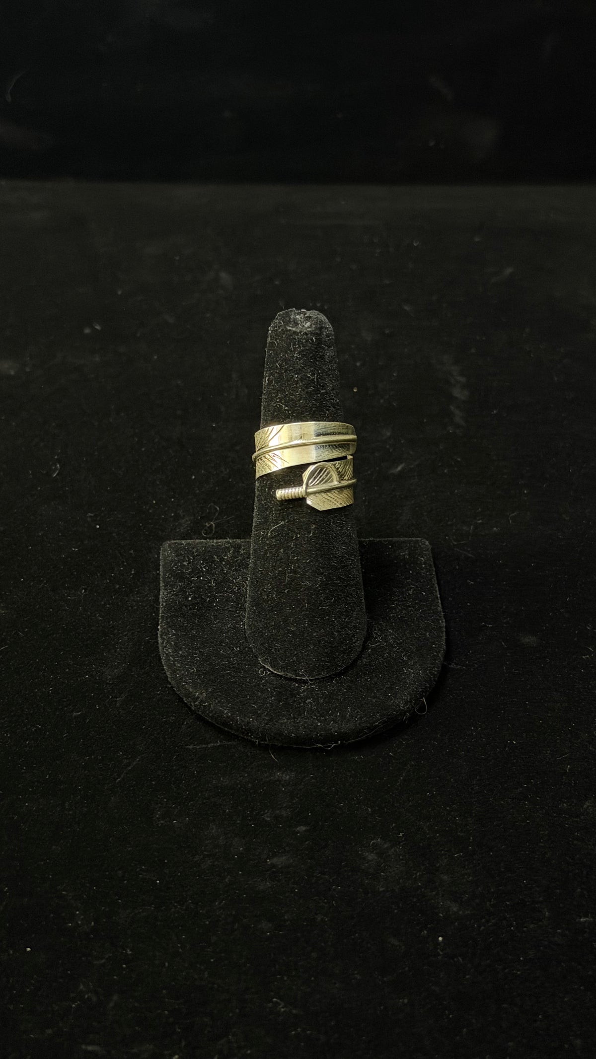 Navajo Made Sterling Silver Feather Adjustable Ring