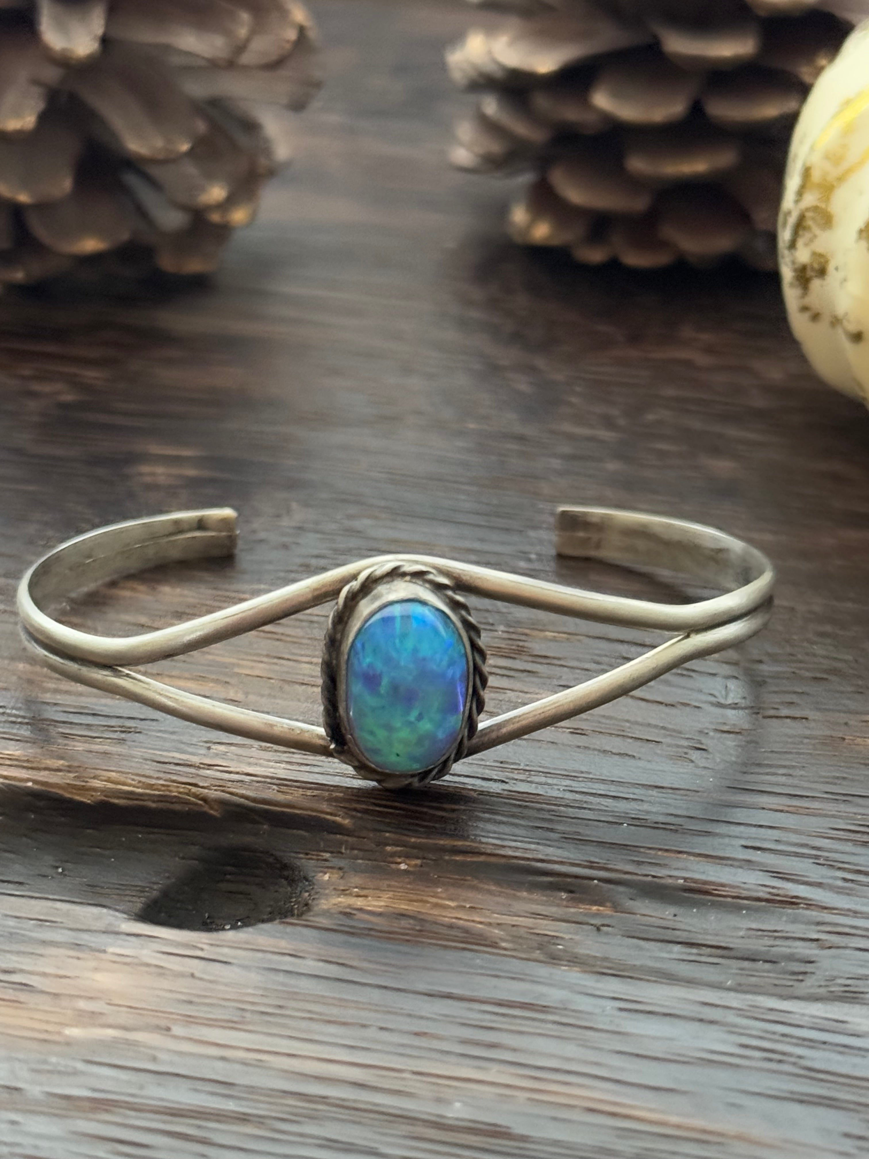 Navajo Made Opal Sterling Silver Cuff Bracelet