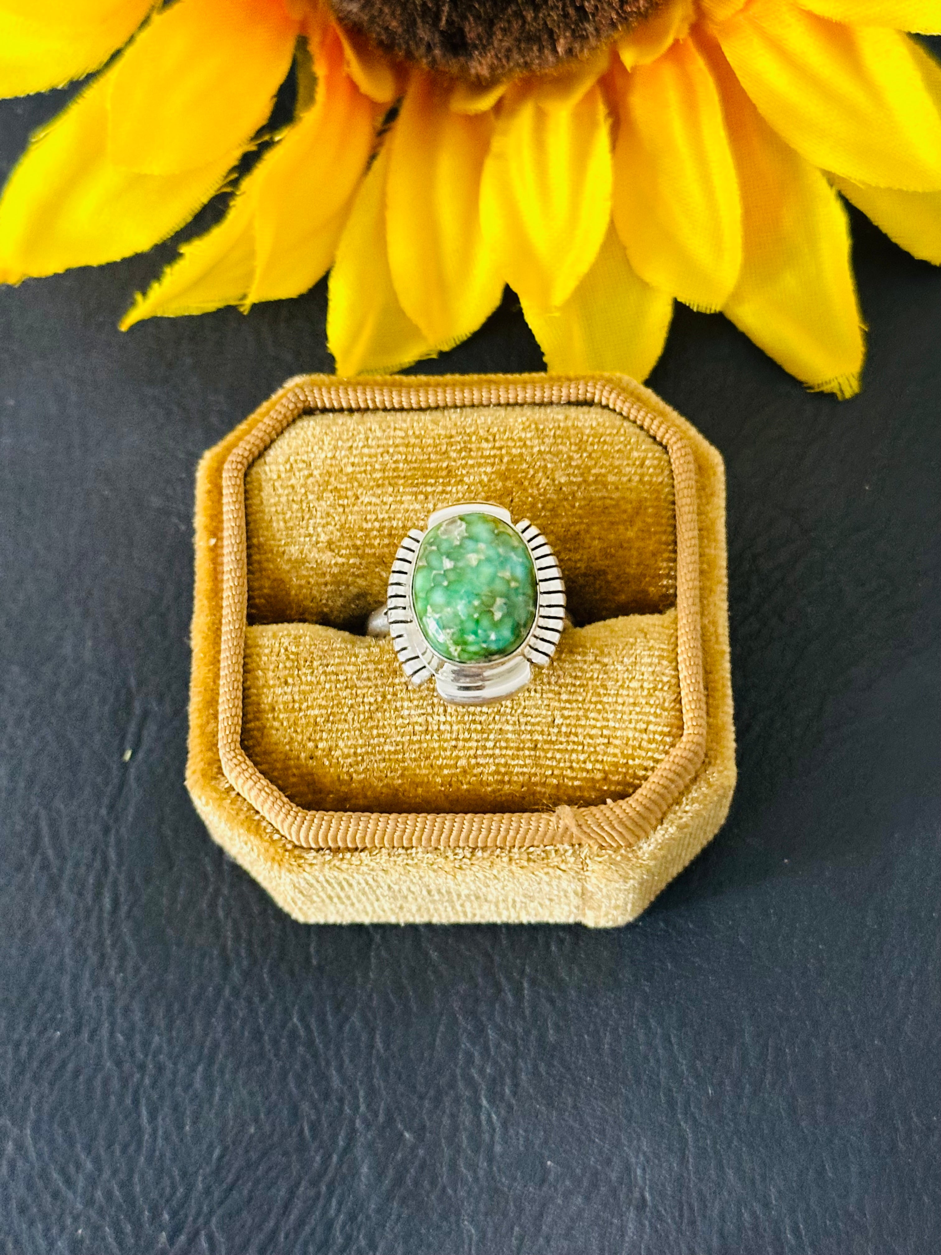 Navajo Made Sonoran Gold Turquoise & Sterling Silver Ring