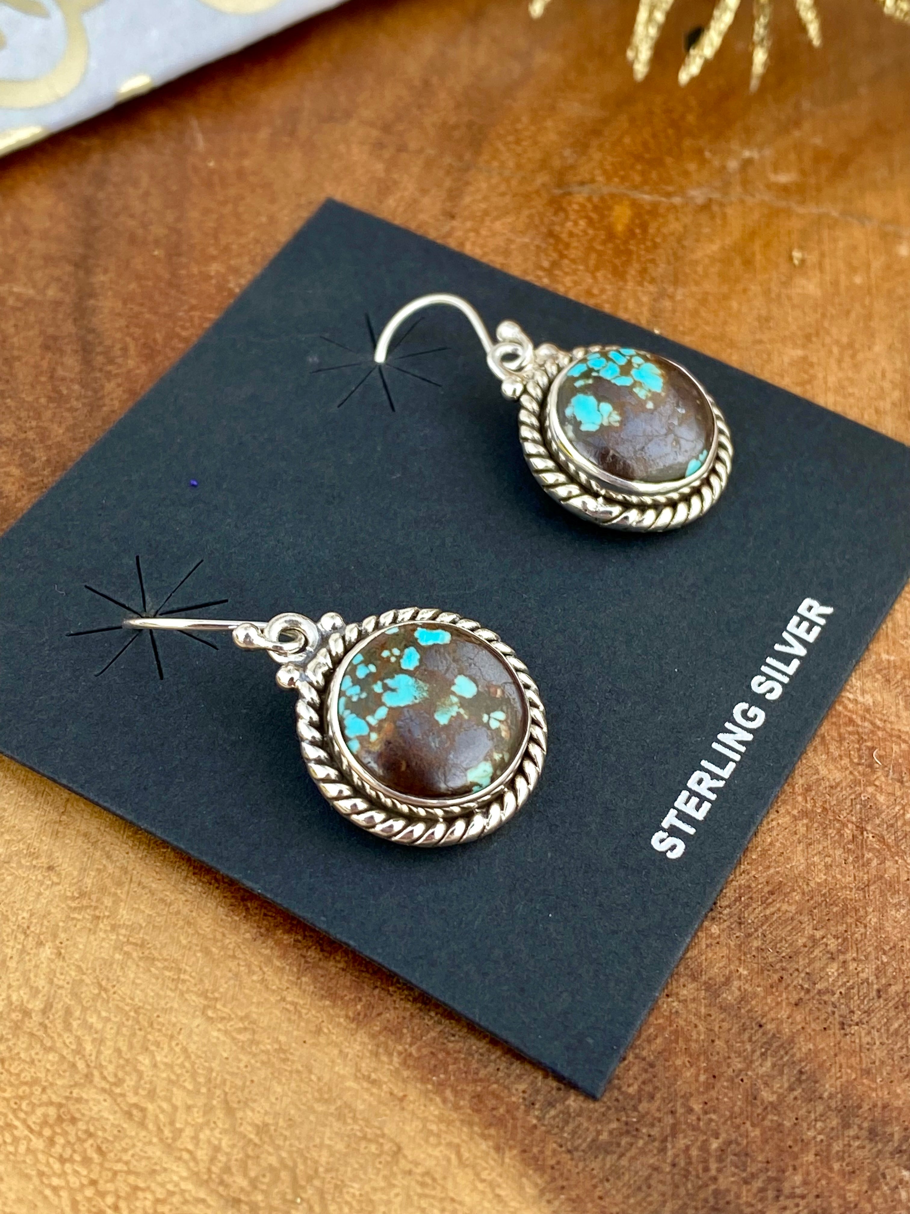 Southwest Handmade #8 Turquoise & Sterling Silver Dangle Earrings