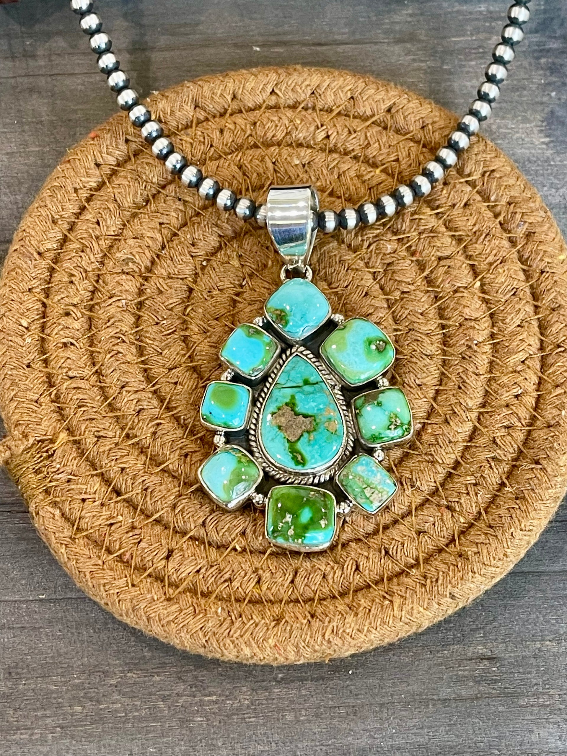 Southwest Handmade Sonoran Mountain Turquoise & Sterling Silver Pendant