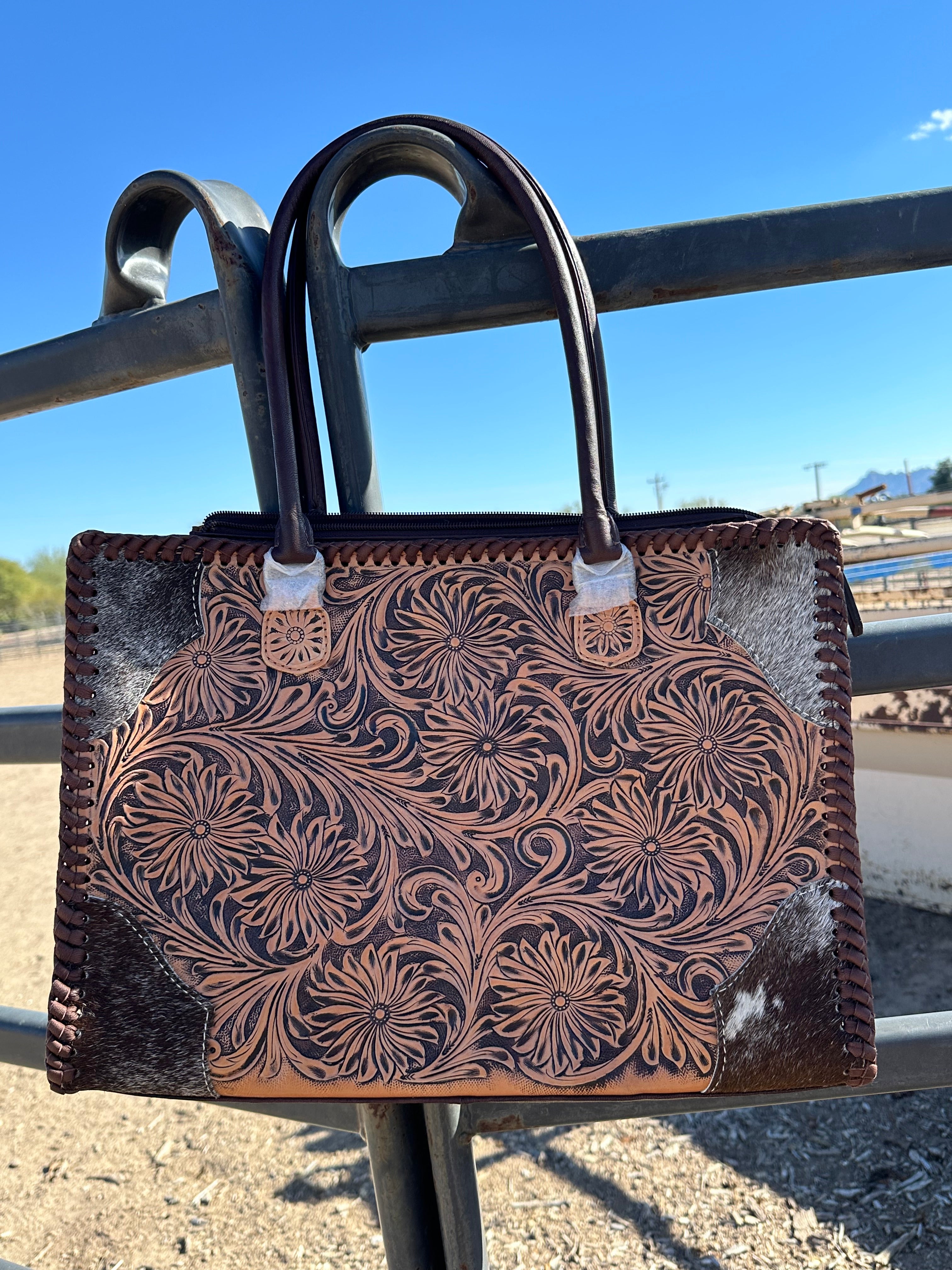 Genuine Tooled Leather & Cowhide Purse