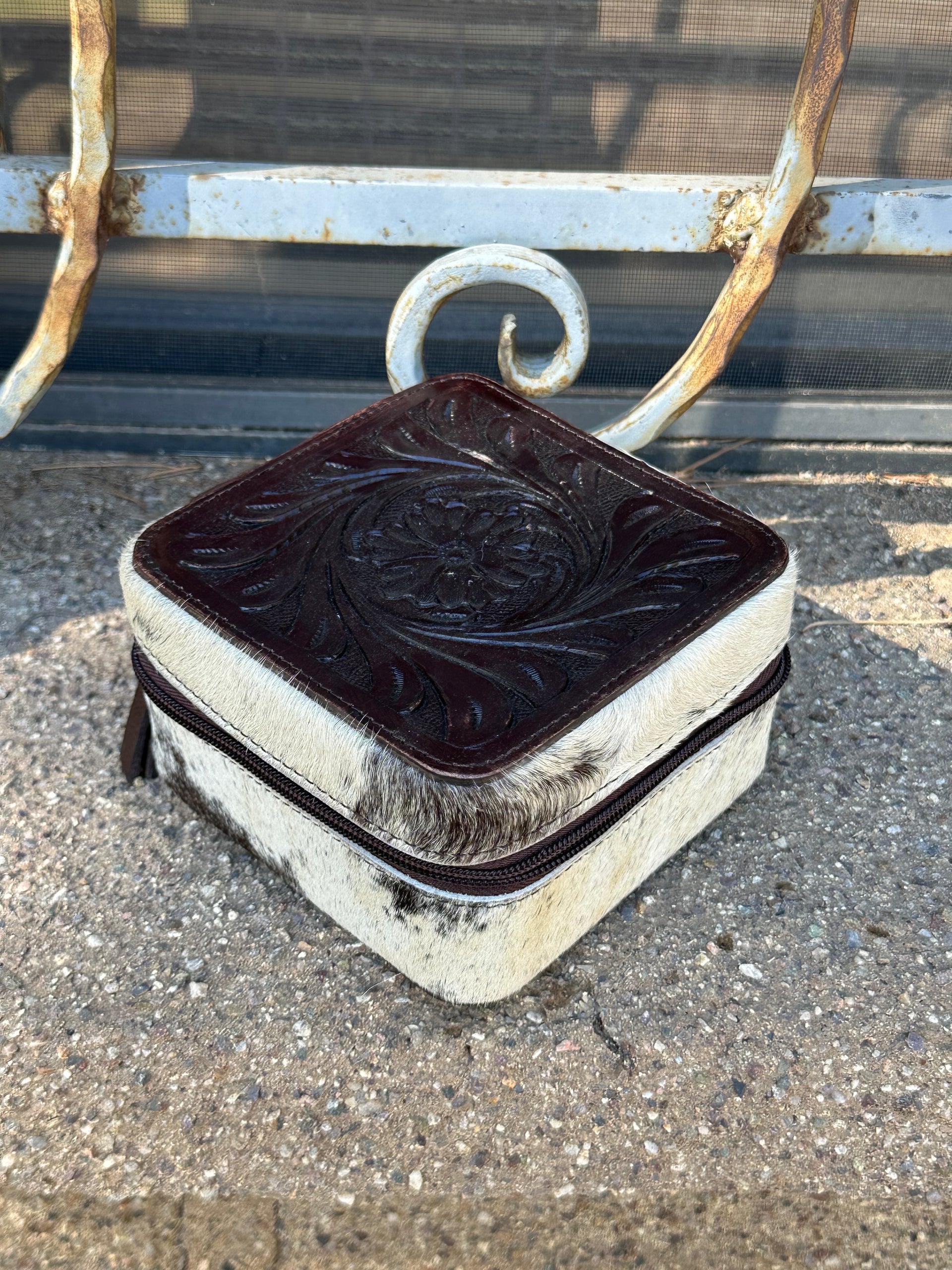 Genuine Tooled Leather Cowhide Jewelry Box