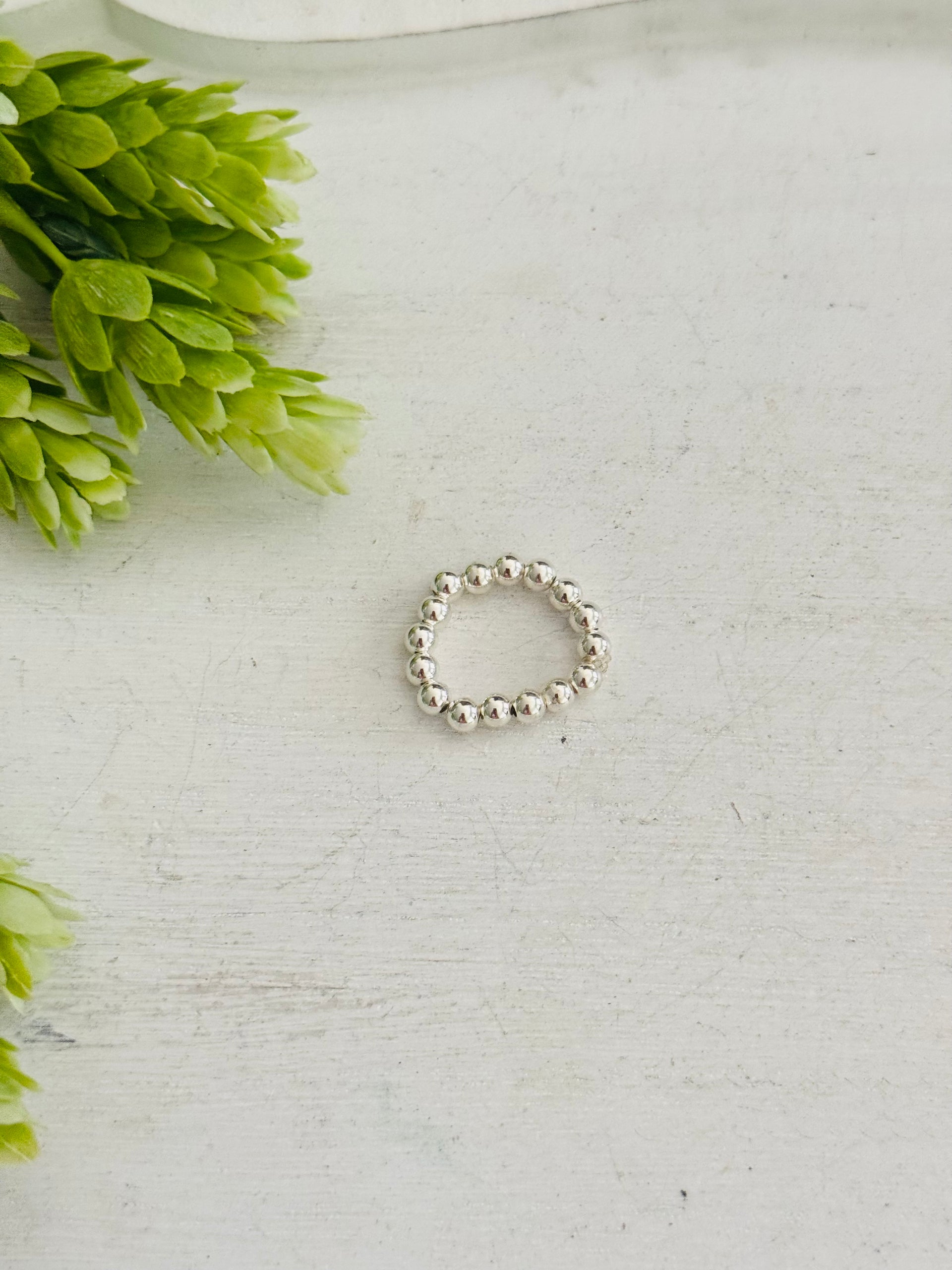 Southwest Made Sterling Sliver Stretch Beaded Ring Size 6-7