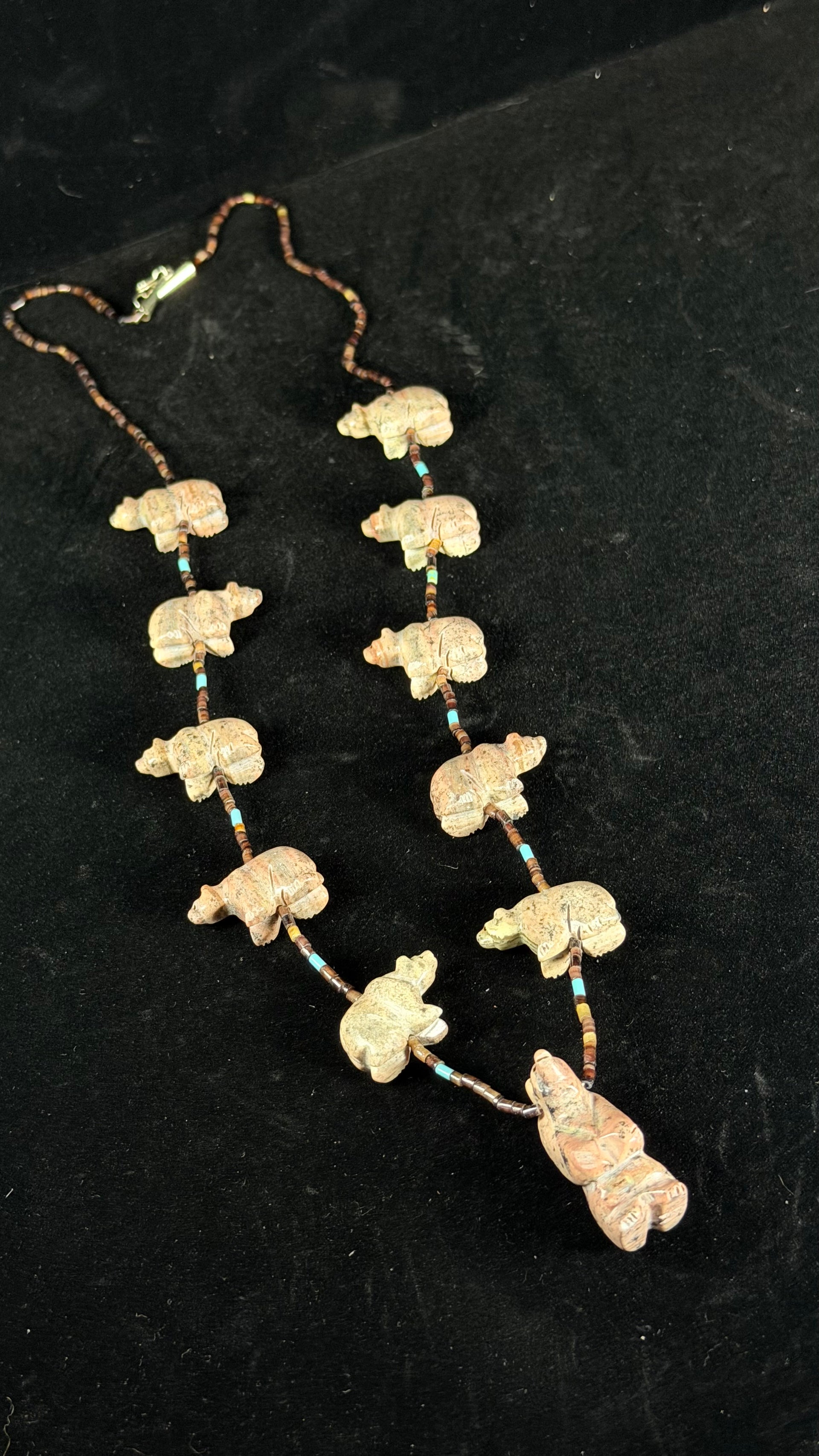 Zuni Strung Multi Stone & Sterling Silver Beaded Fetish Necklace