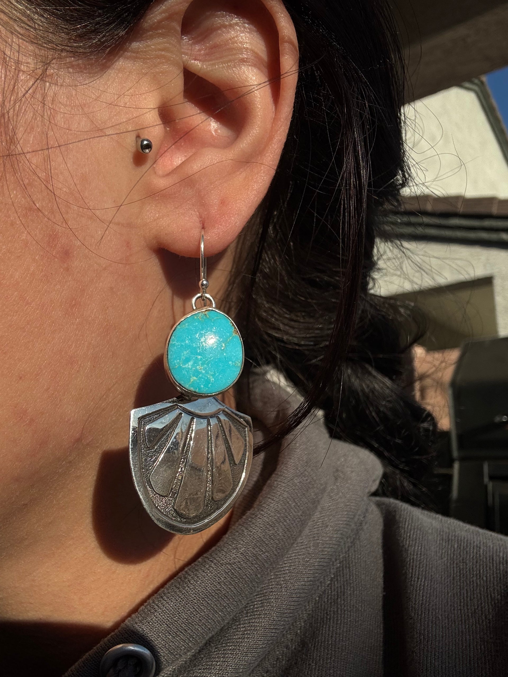 Randy Billy Kingman Turquoise & Sterling Silver Dangle Earrings