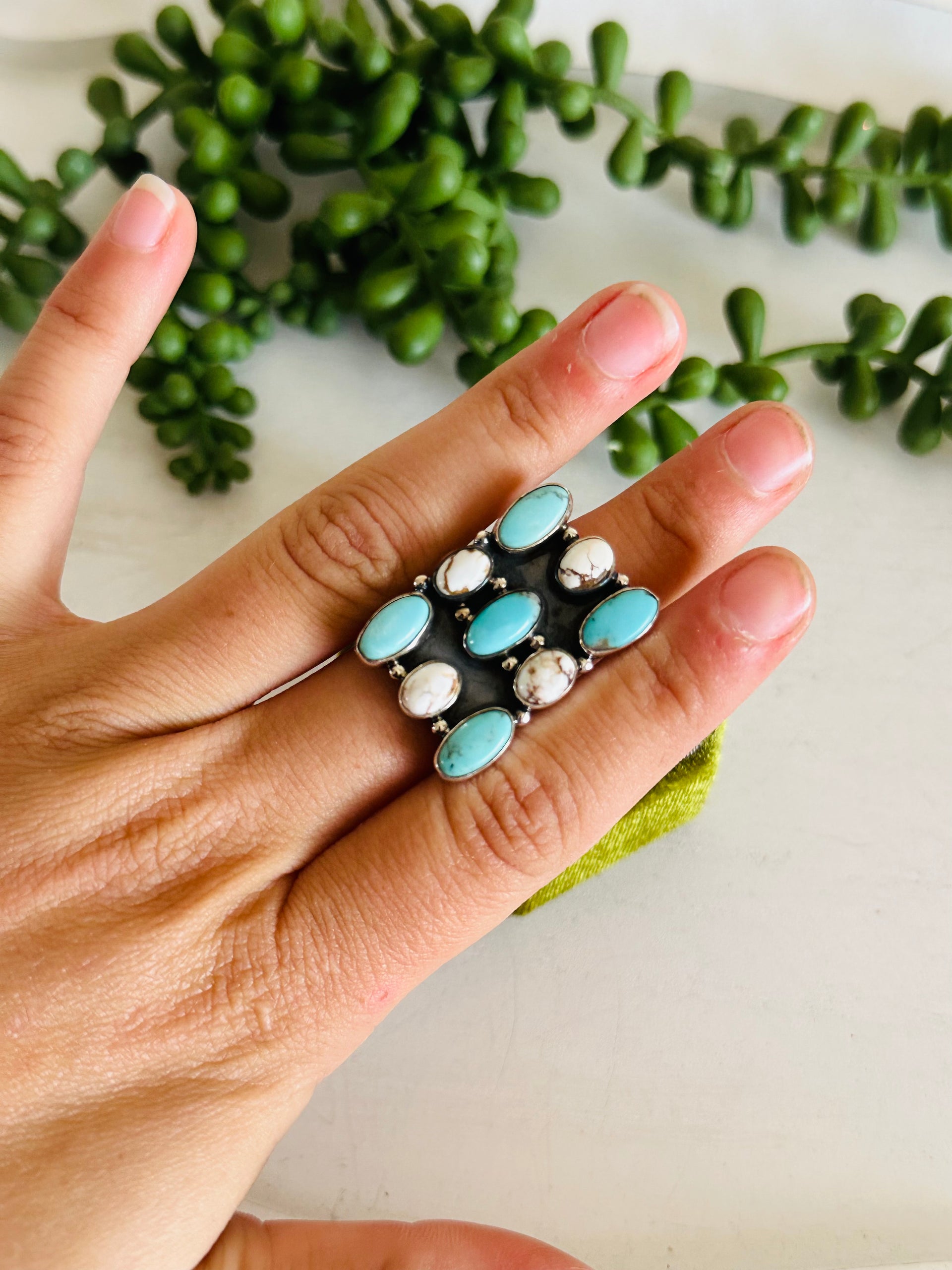 Southwest Handmade Multi Stone & Sterling Silver Adjustable Cluster Ring