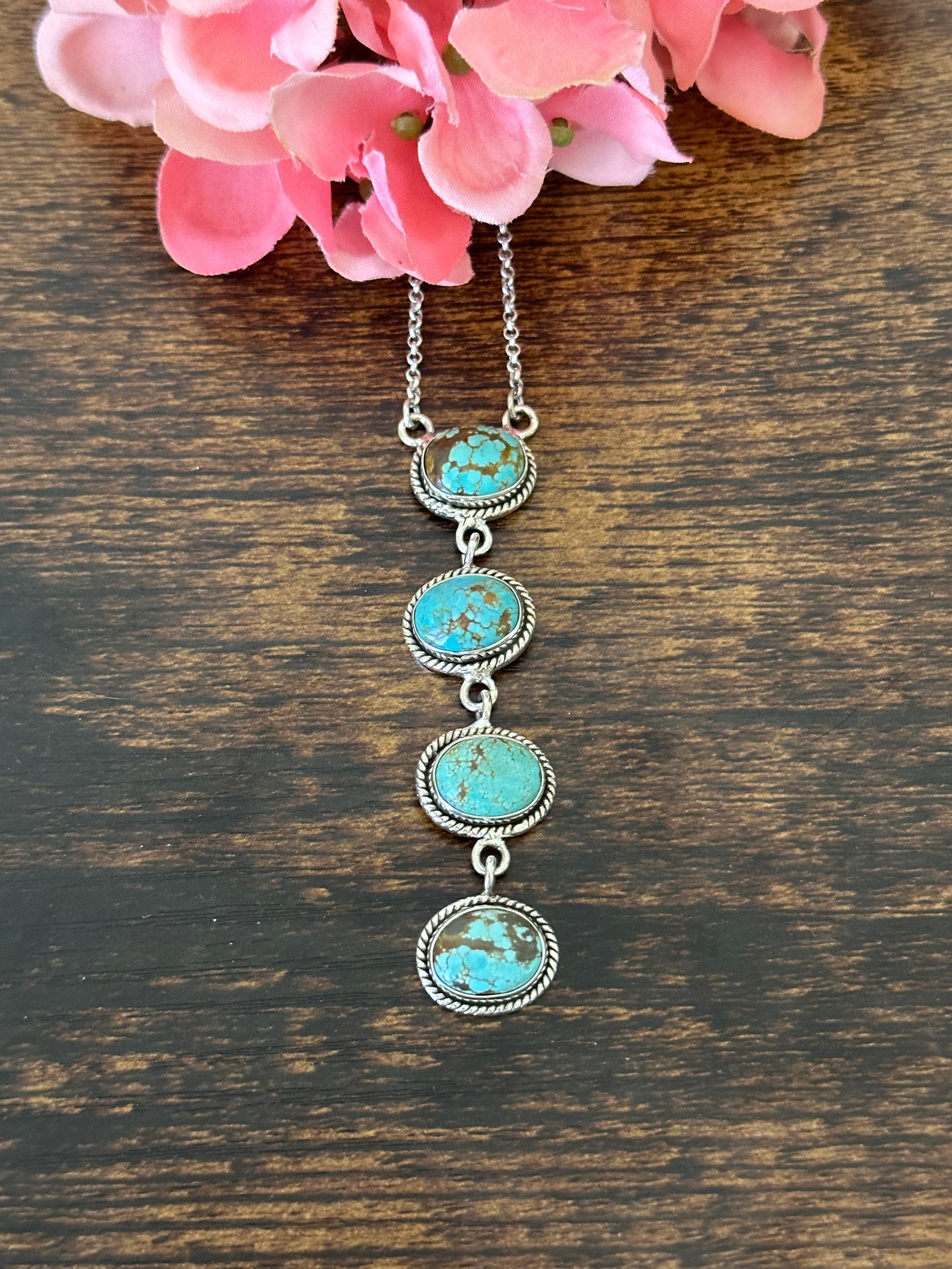 Southwest Handmade Number 8 Turquoise & Sterling Silver Lariat Necklace
