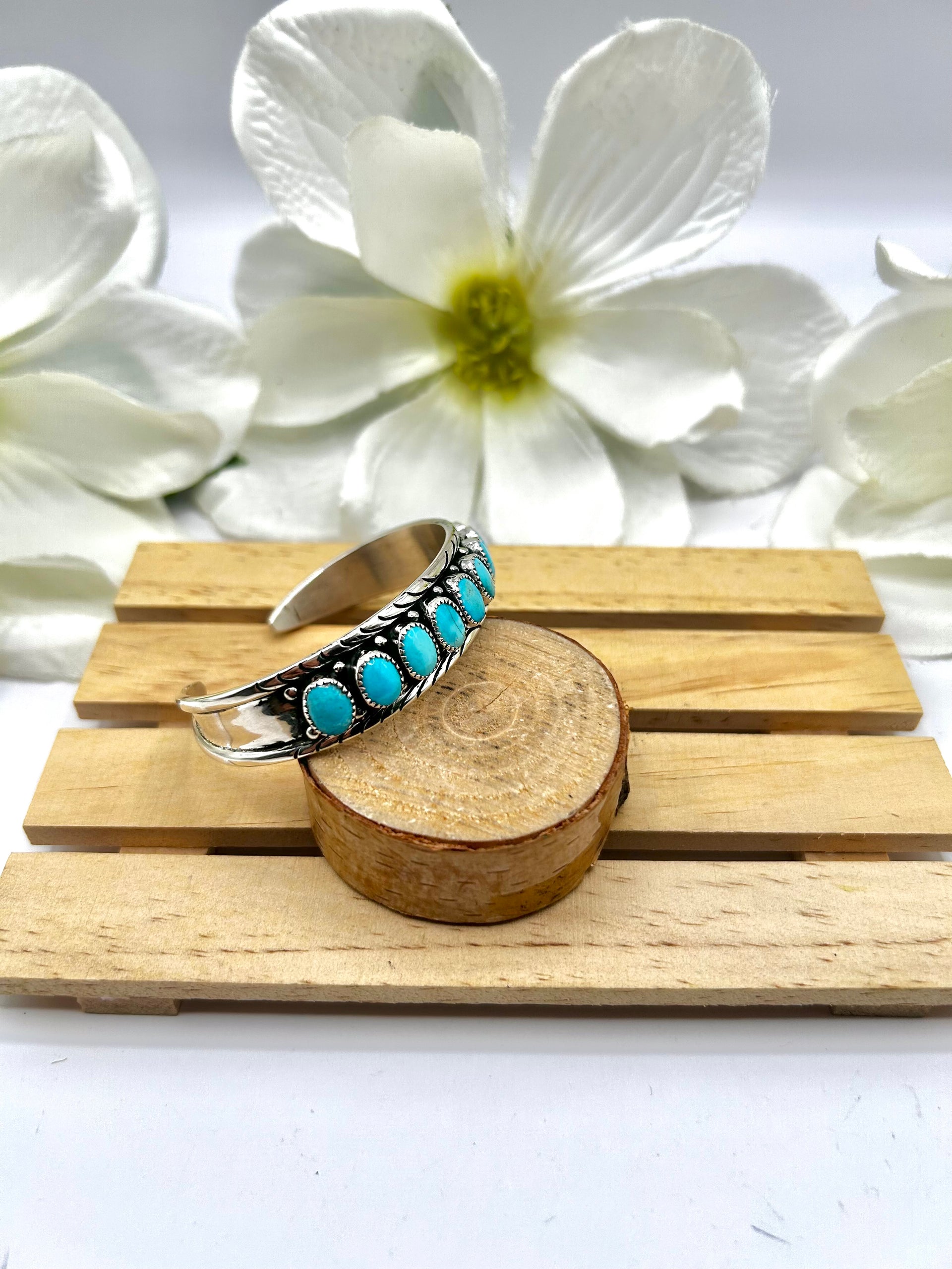 Navajo Made Kingman Turquoise & Sterling Silver Cuff Bracelet