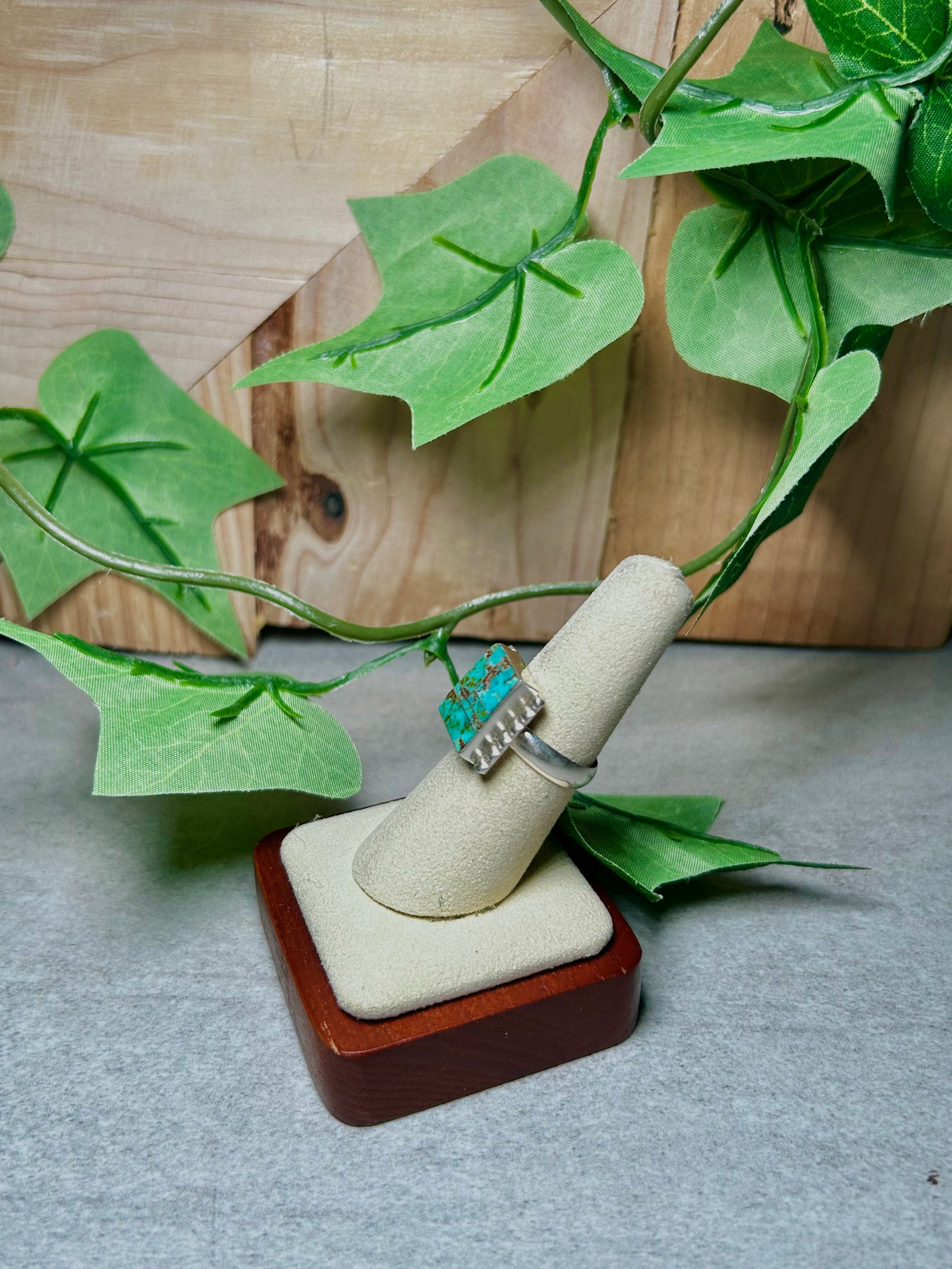 Navajo Made #8 Turquoise and Sterling Silver Ring Size 8