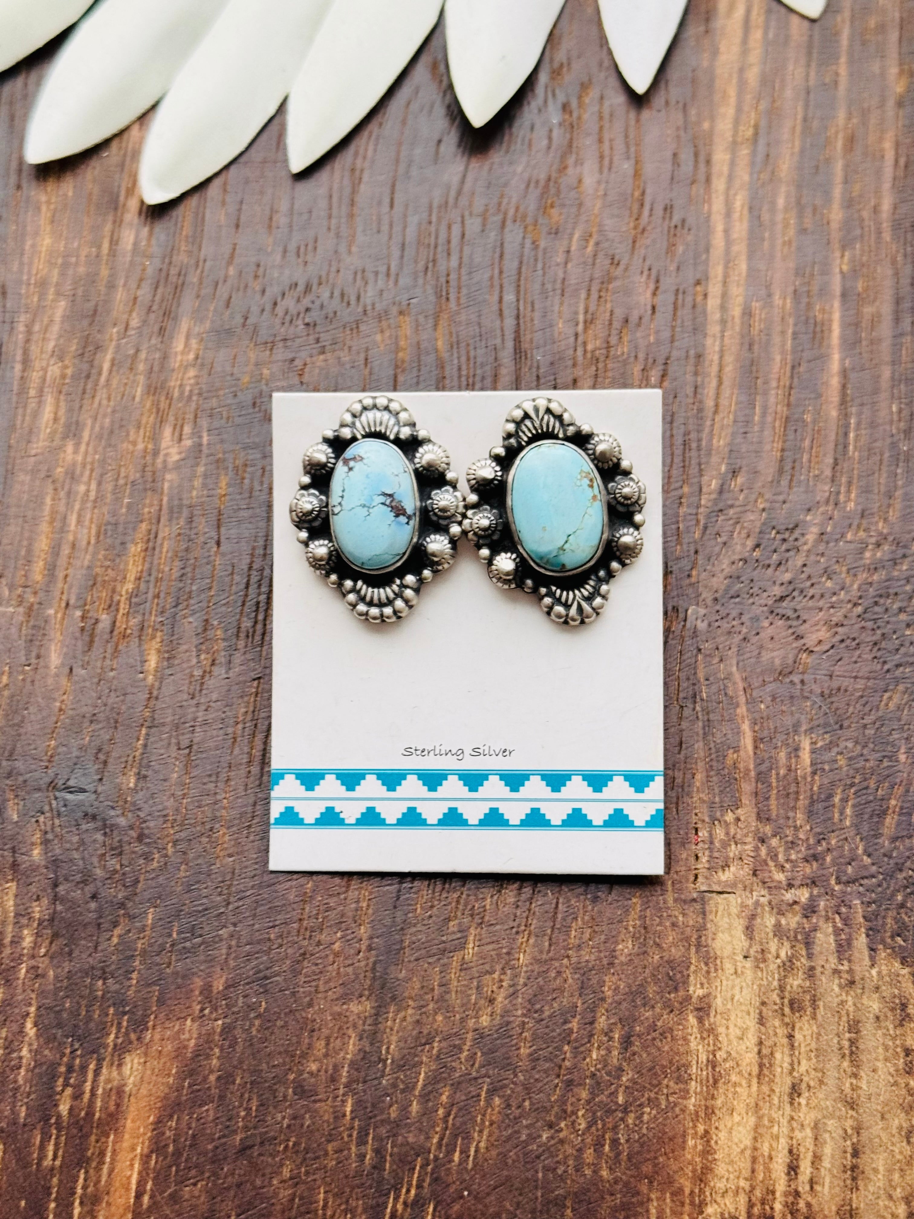 Southwest Handmade Golden Hills Turquoise & Sterling Silver Post Earrings