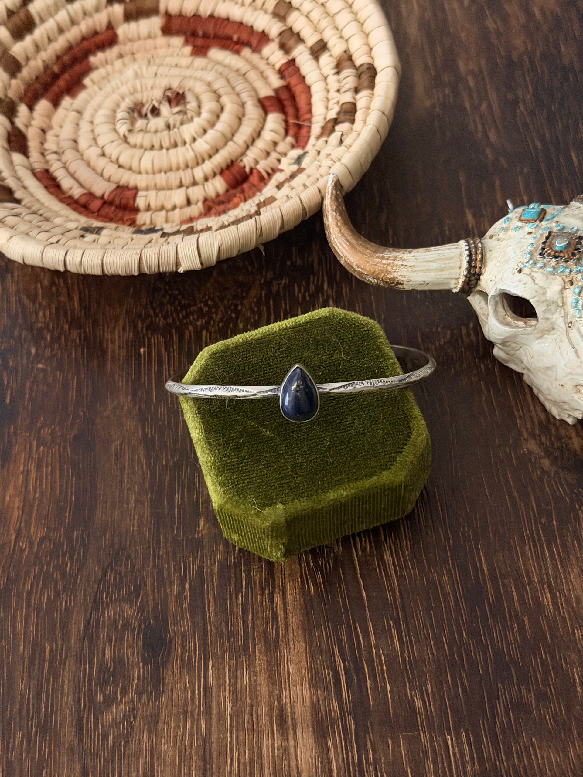 Navajo Made Lapis & Sterling Silver Cuff Bracelet