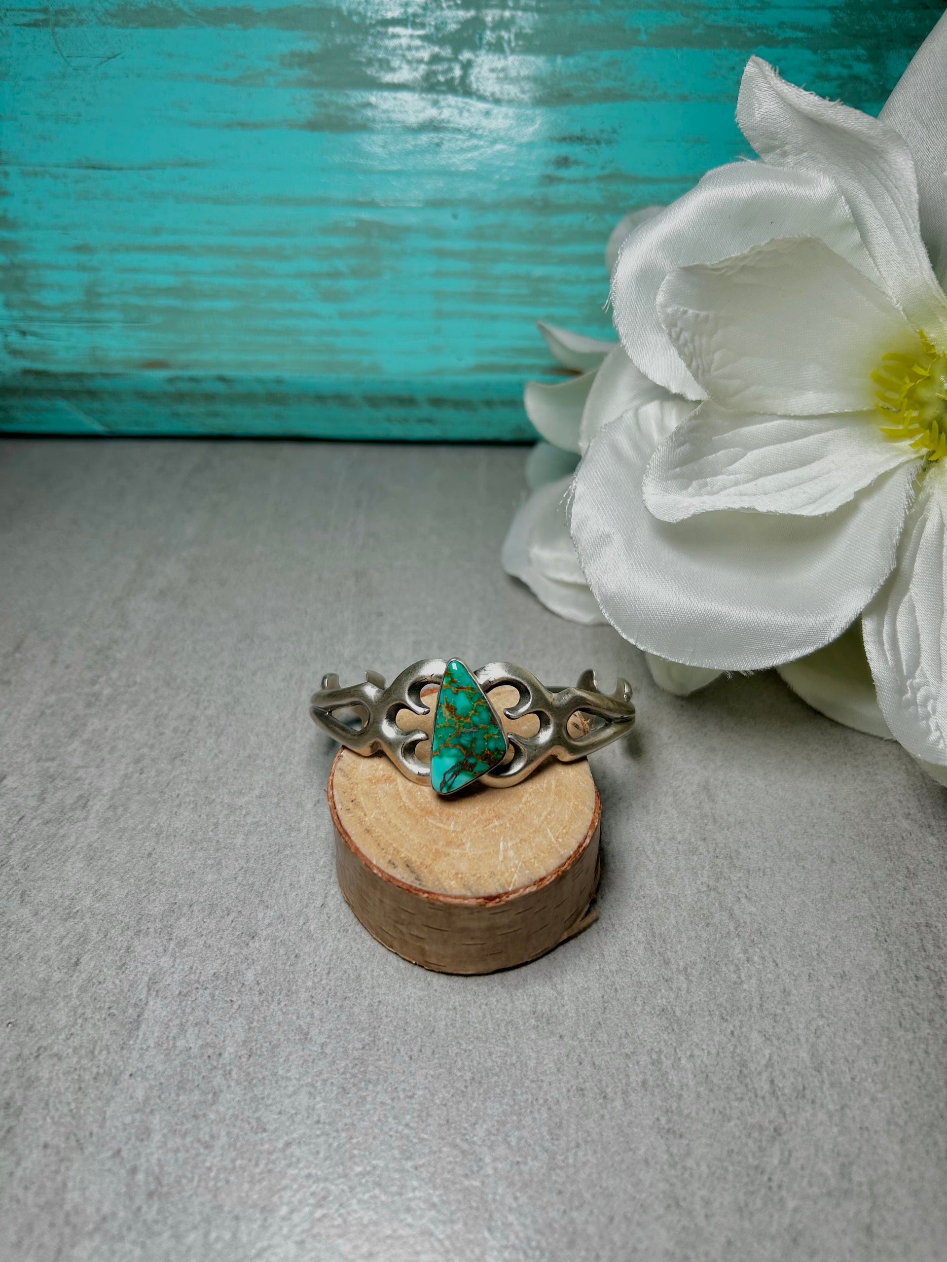 Navajo Made Royston Turquoise  & Sterling Silver Cuff Bracelet