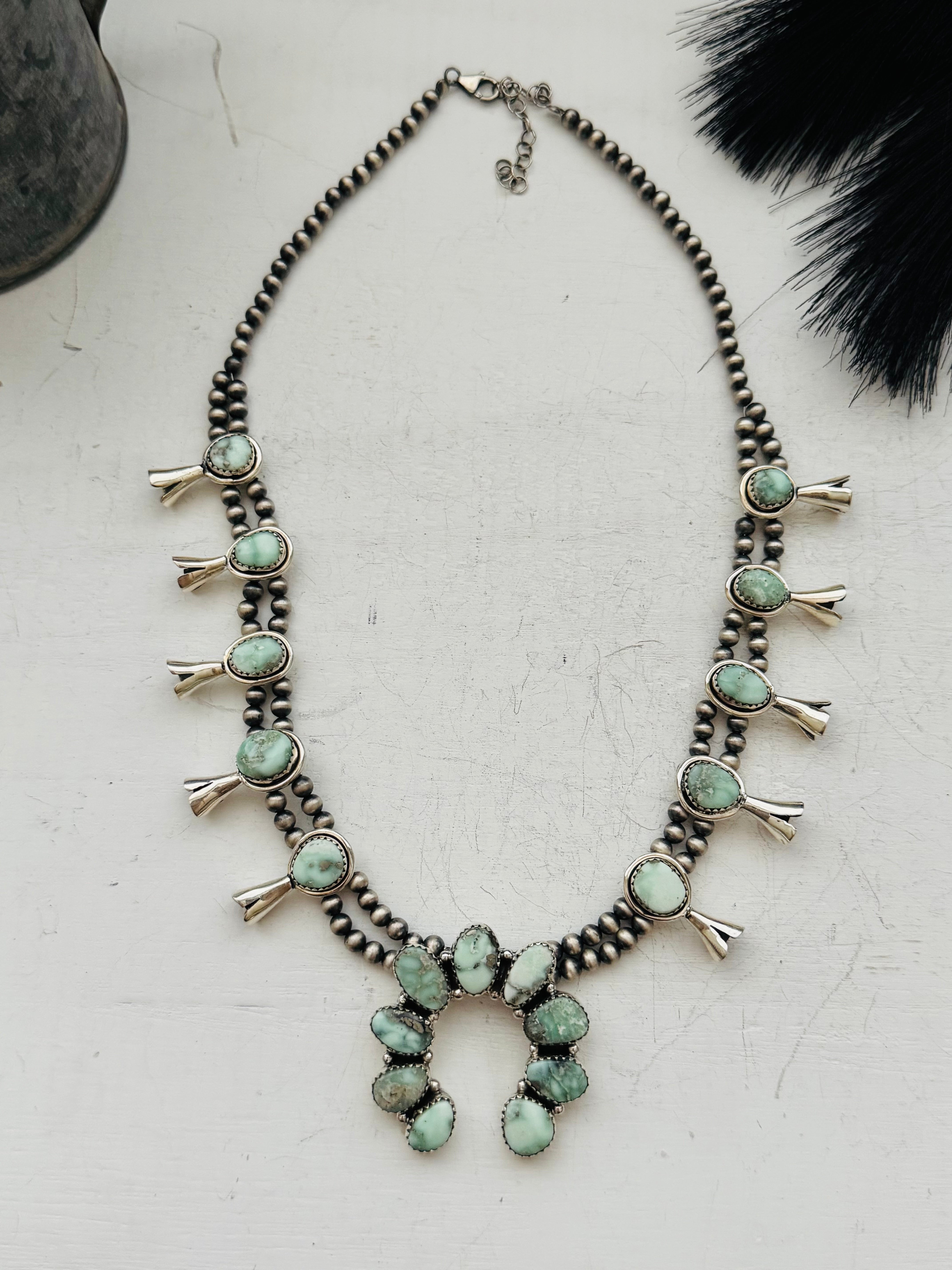 TTD Paloma Variscite & Sterling Silver Squash Blossom Necklace