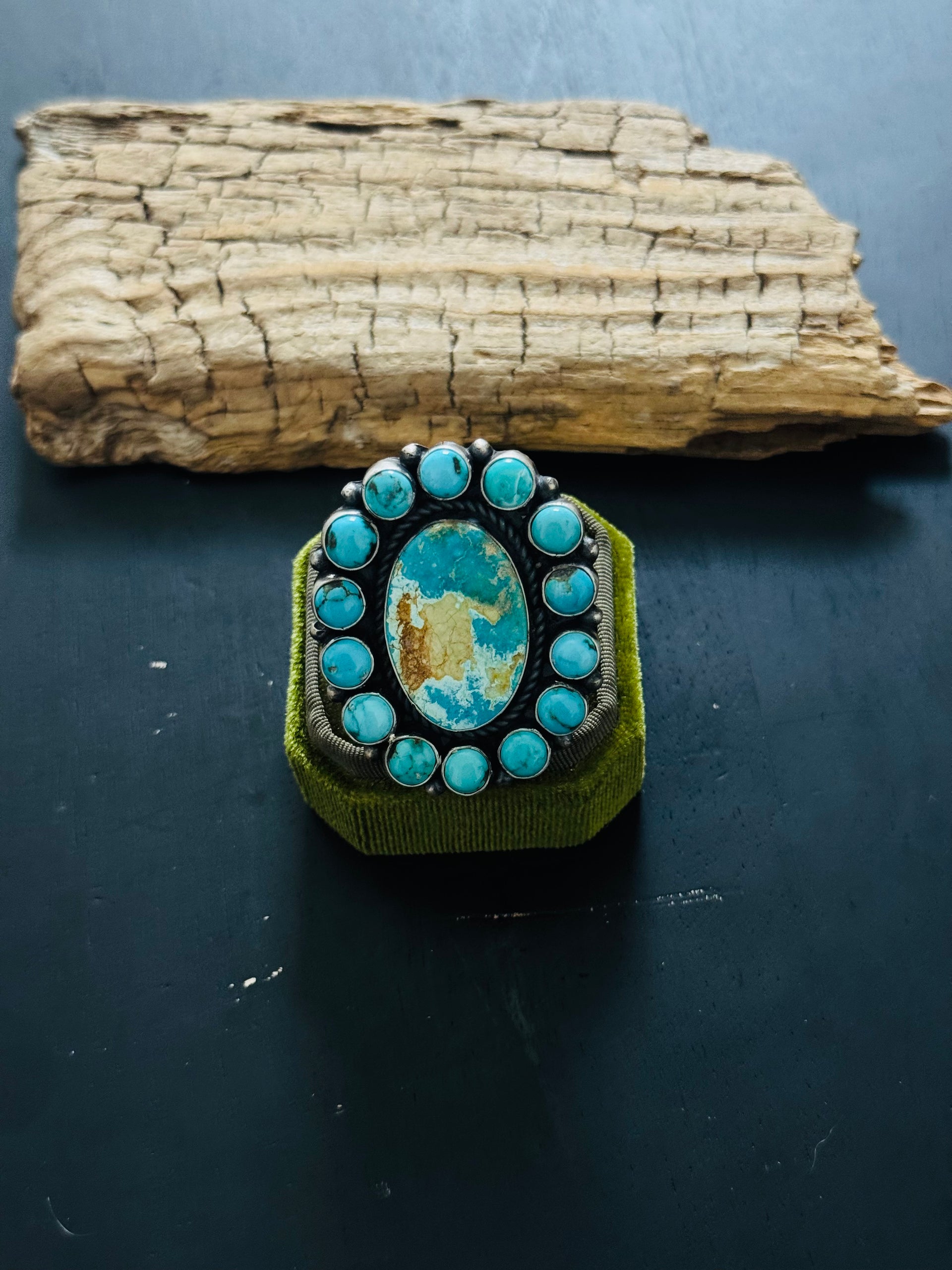 Amos Jake Mixed Turquoise & Sterling Silver Adjustable Cluster Ring