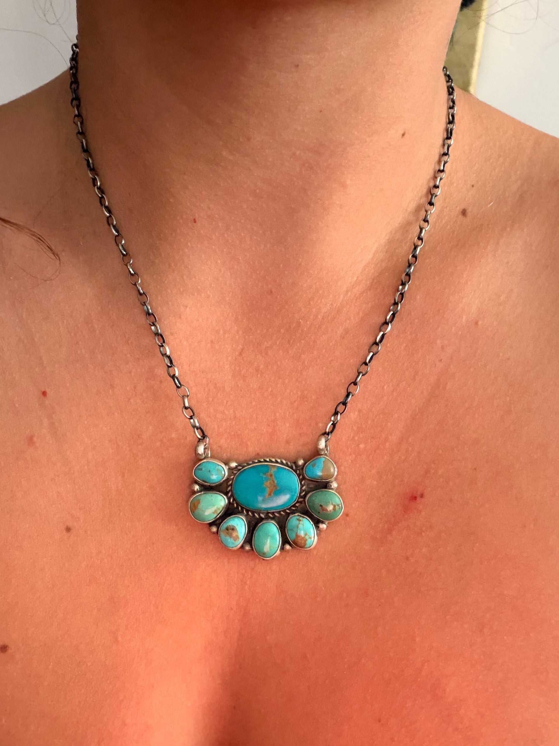 Geraldine James Kingman Turquoise & Sterling Silver Cluster Necklace