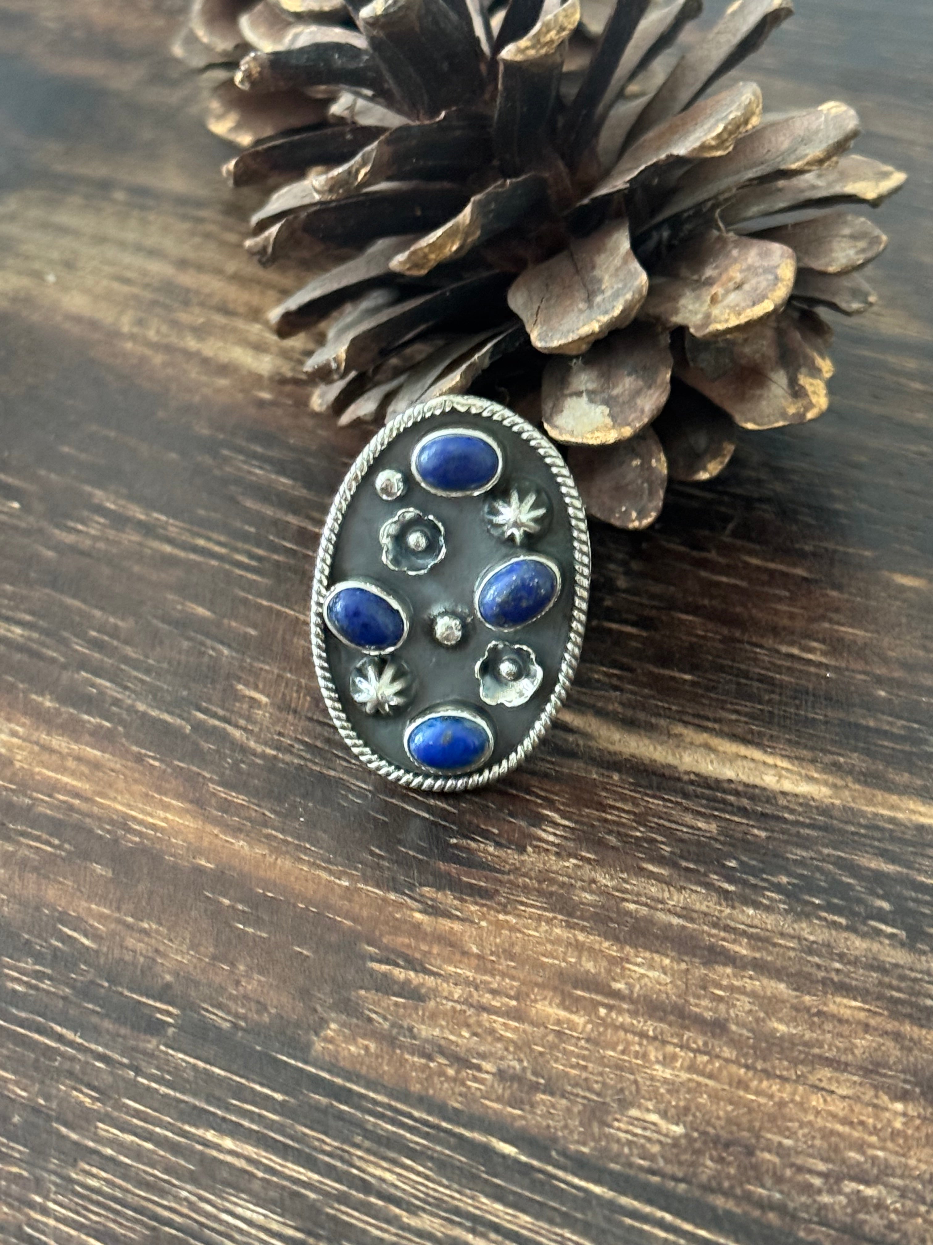 Southwest Handmade Lapis & Sterling Silver Adjustable Ring