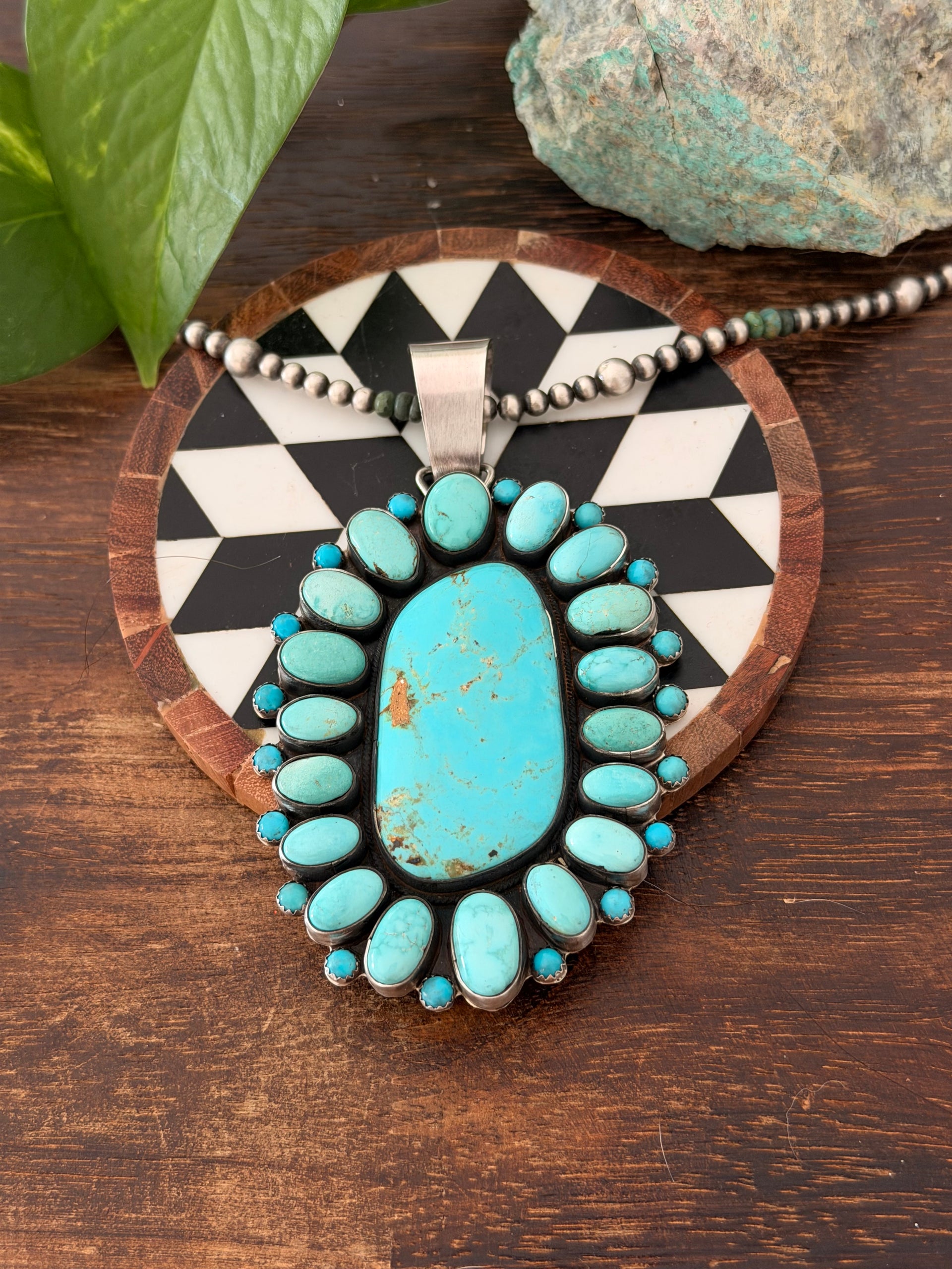 Antionette Martinez Kingman Turquoise & Sterling Silver Cluster Pendant