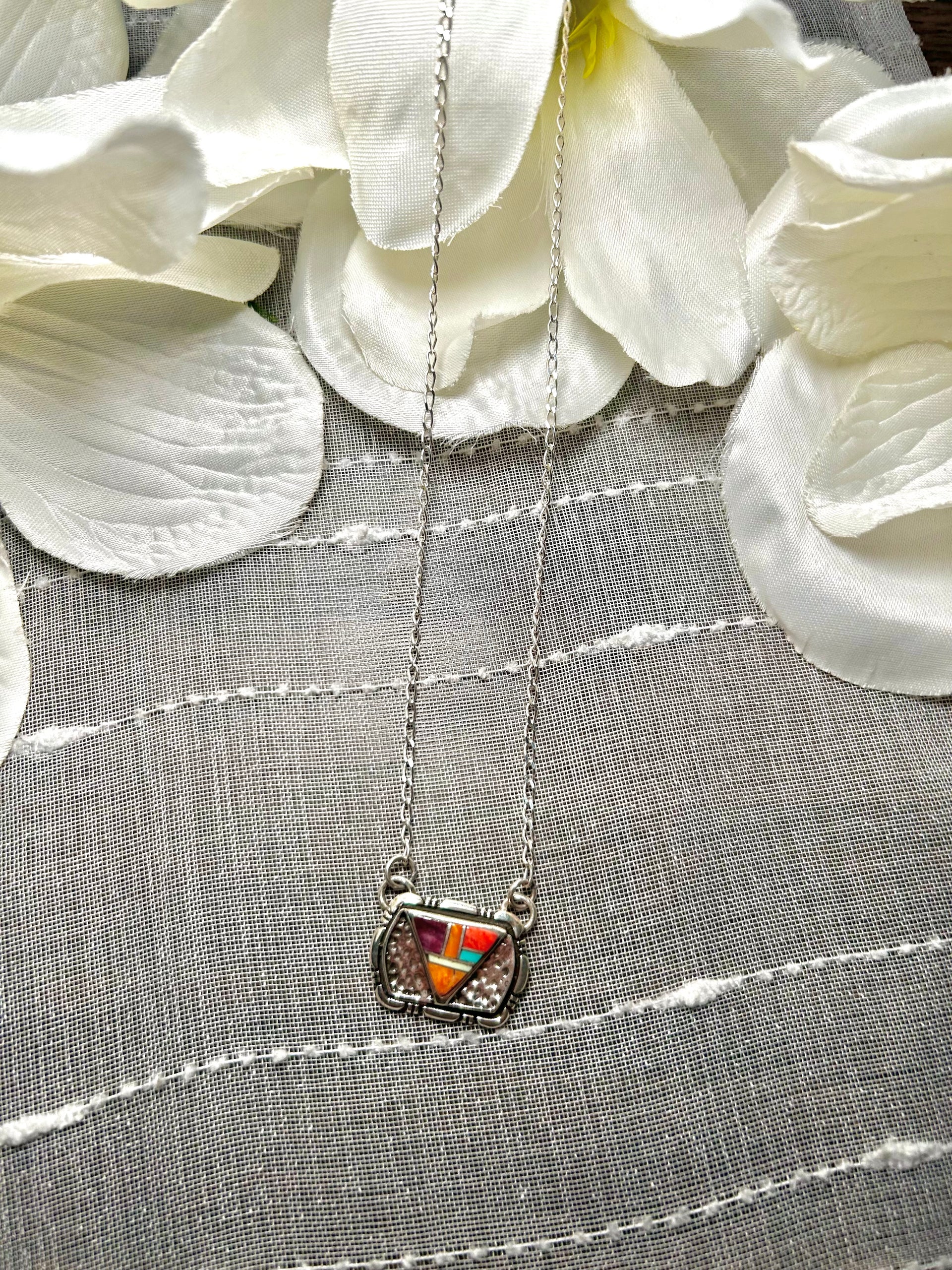 Navajo Made Multi Stone & Sterling Silver Necklace