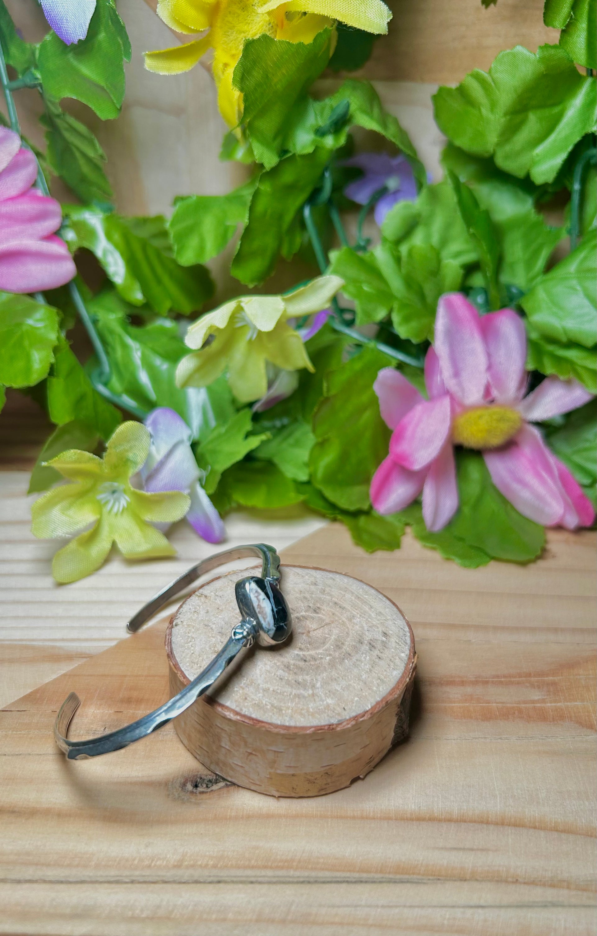Navajo Made White Buffalo & Sterling Silver Cuff Bracelet