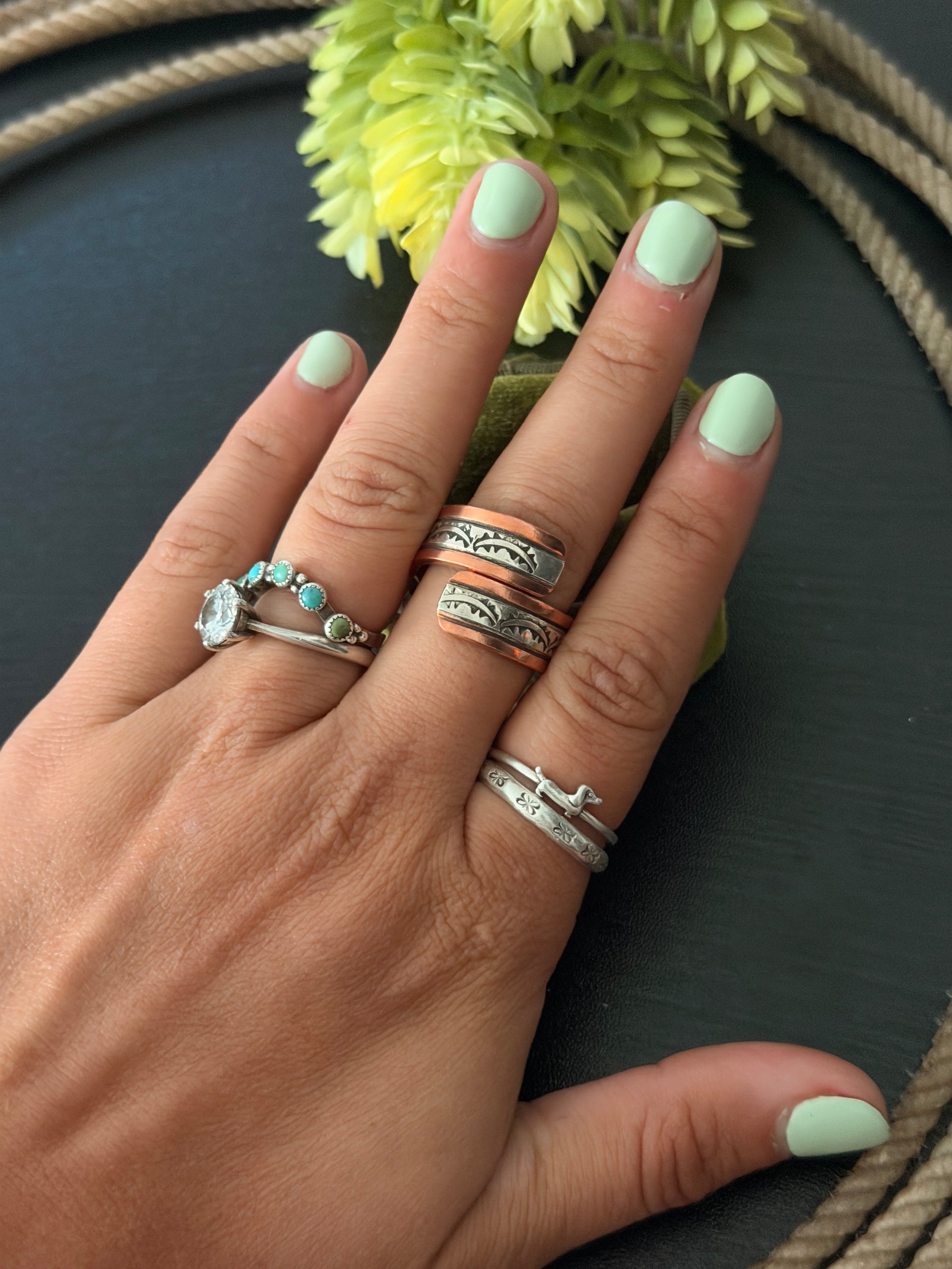 Navajo Made Copper & Sterling Silver Adjustable Ring