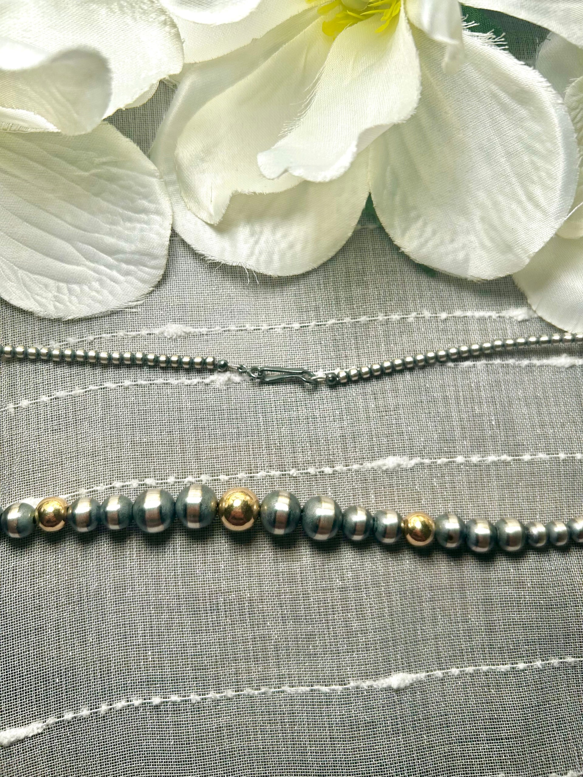 Navajo Made Strung 14K Gold Plate & Sterling Silver Necklace