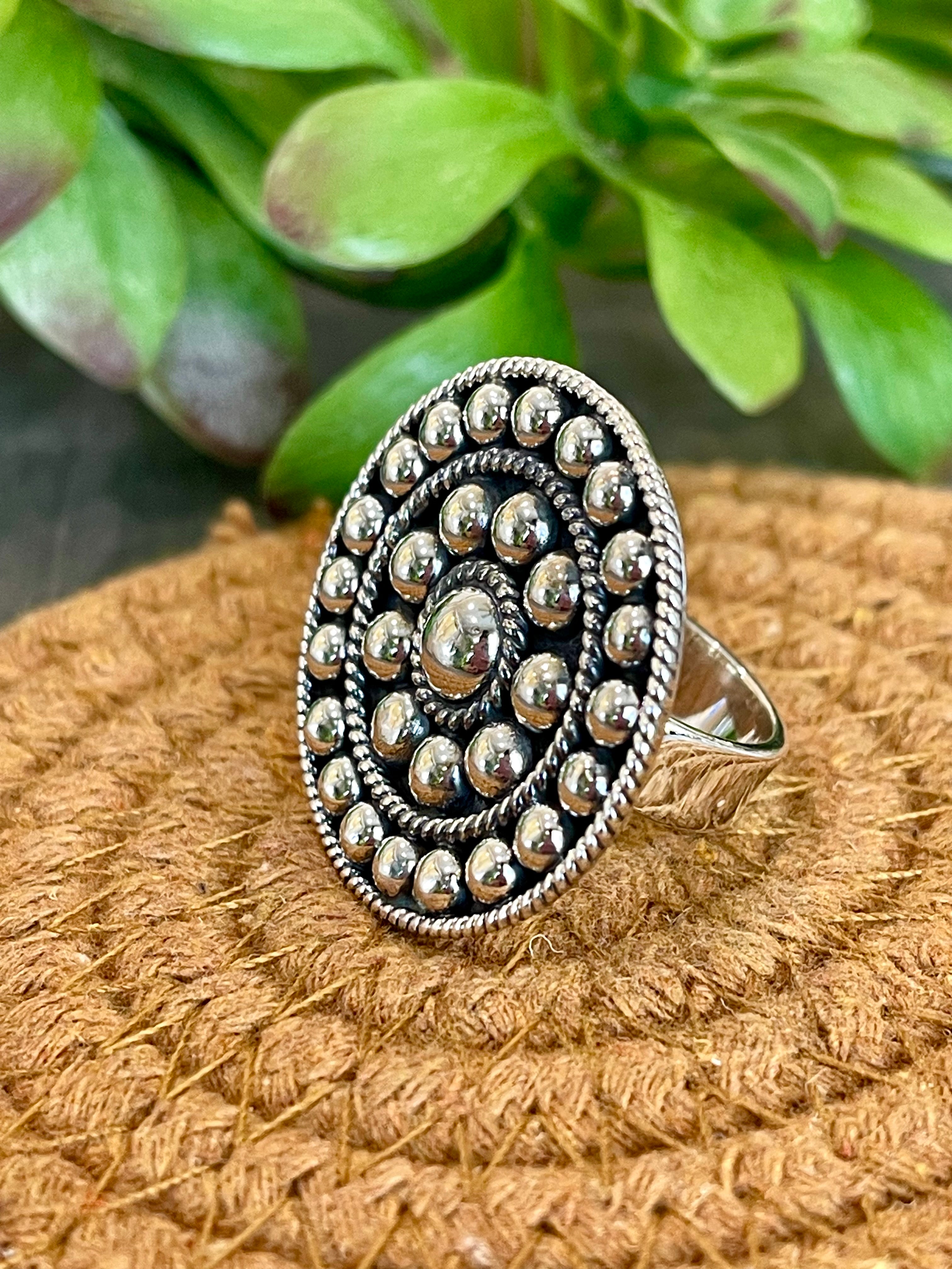 Southwest Handmade Sterling Silver Circle Adjustable Ring